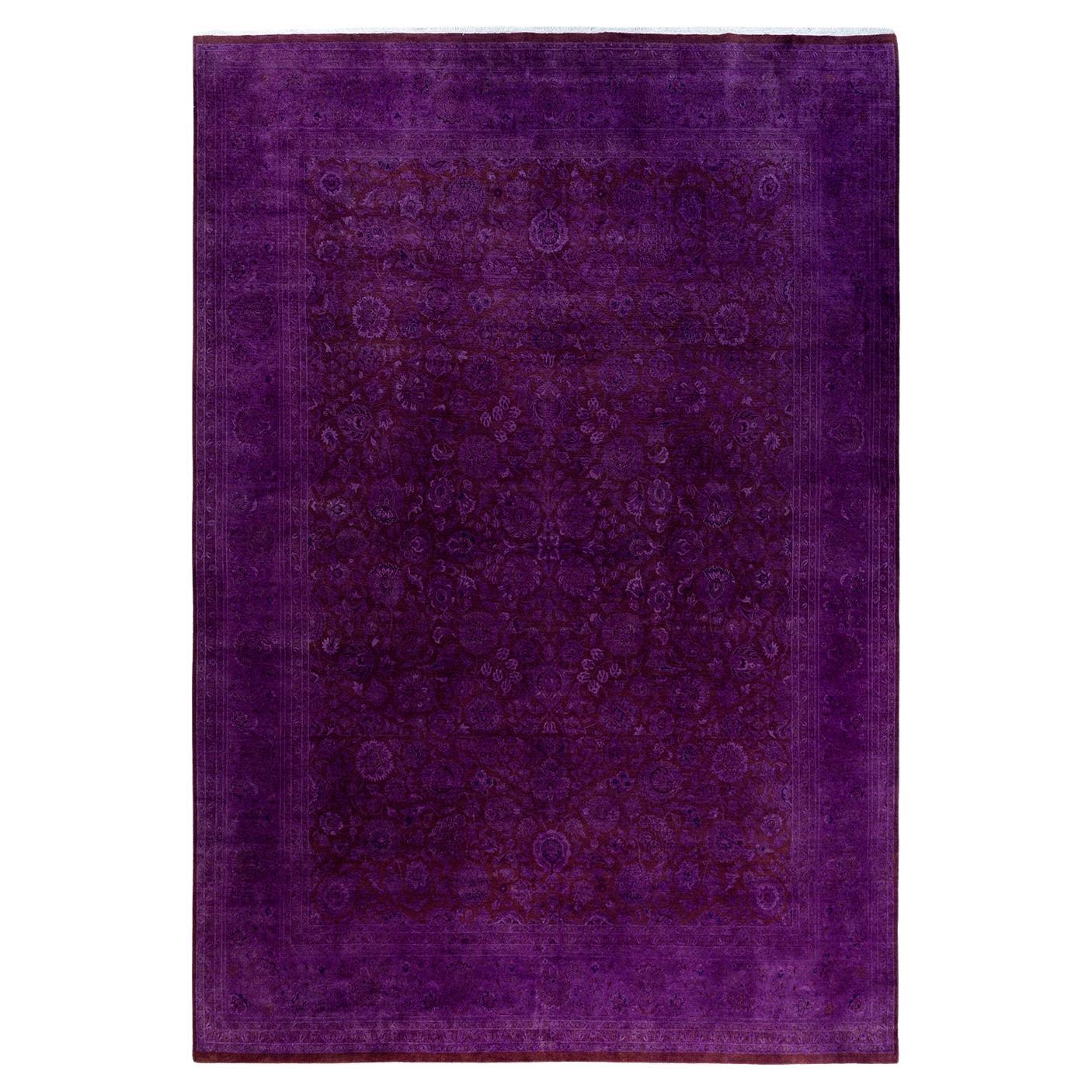 Contemporary Overdyed Hand Knotted Wool Purple Area Rug 9' 1" x 12' 5"