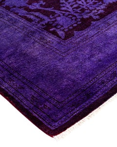Contemporary Overdyed Hand Knotted Wool Purple Area Rug