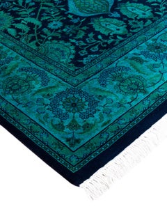 Contemporary Overdyed Hand Knotted Wool Purple Area Rug