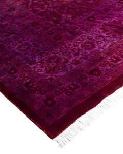 Contemporary Overdyed Hand Knotted Wool Purple Area Rug
