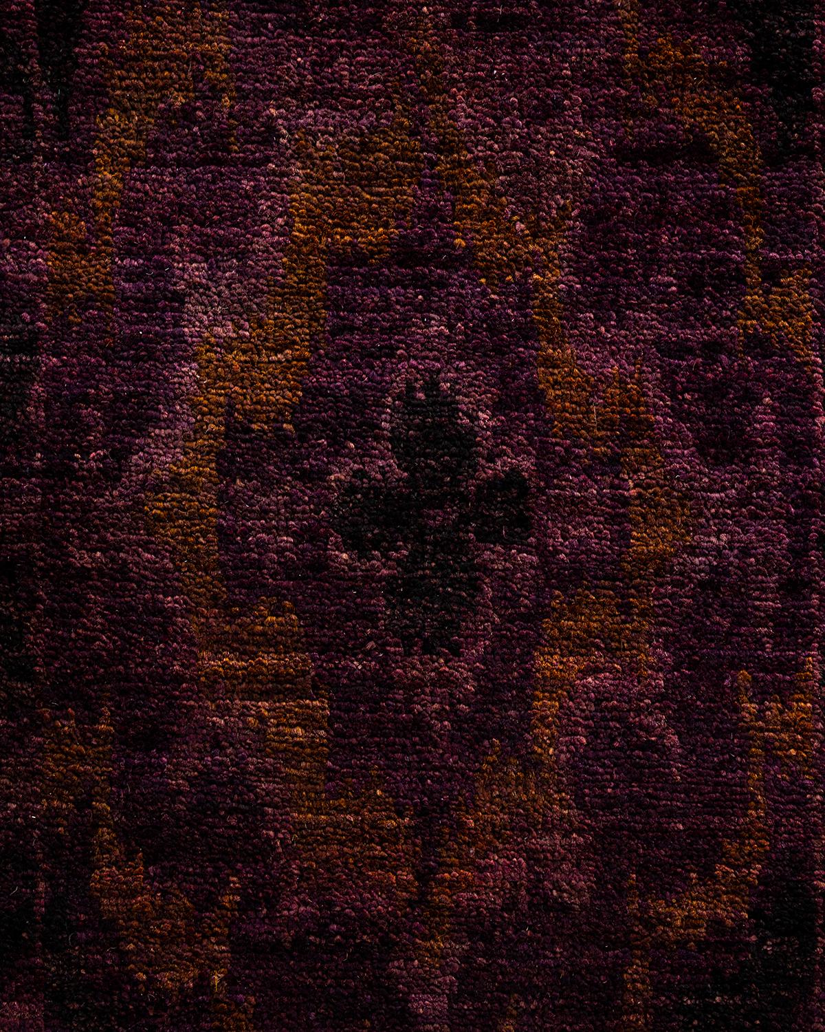 Pakistani Contemporary Overdyed Hand Knotted Wool Purple Area Rug