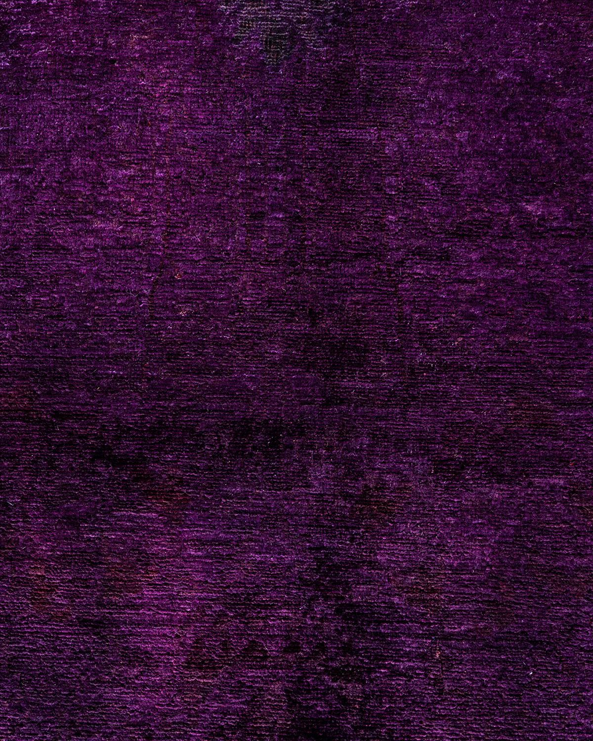 Pakistani Contemporary Overdyed Hand Knotted Wool Purple Area Rug