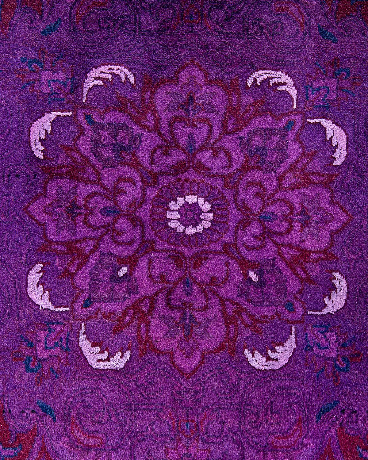 Pakistani Contemporary Overdyed Hand Knotted Wool Purple Area Rug For Sale