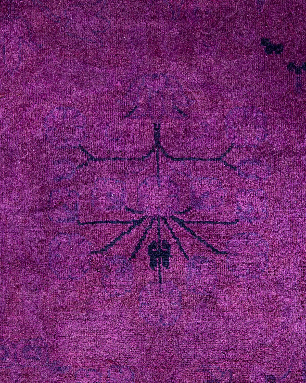 Pakistani Contemporary Overdyed Hand Knotted Wool Purple Area Rug For Sale