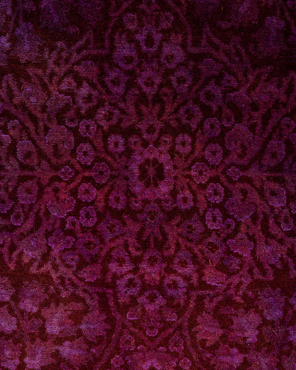 Pakistani Contemporary Overdyed Hand Knotted Wool Purple Area Rug For Sale