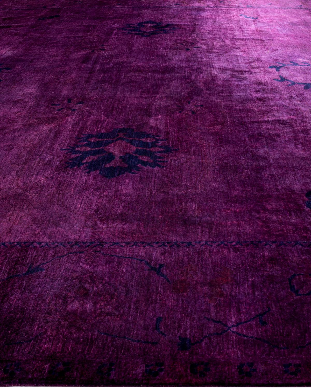 Contemporary Overdyed Hand Knotted Wool Purple Area Rug In New Condition For Sale In Norwalk, CT