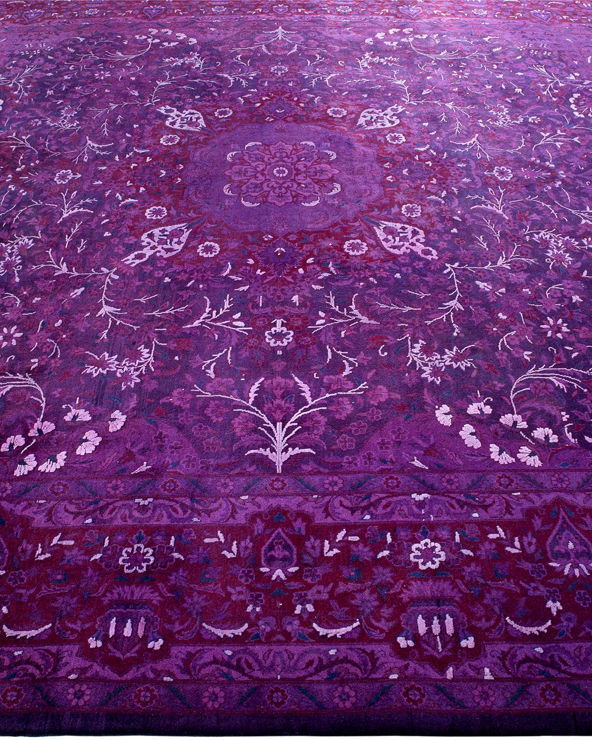 Contemporary Overdyed Hand Knotted Wool Purple Area Rug In New Condition For Sale In Norwalk, CT