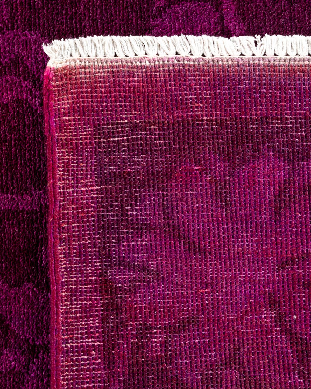 Contemporary Overdyed Hand Knotted Wool Purple Area Rug For Sale 1