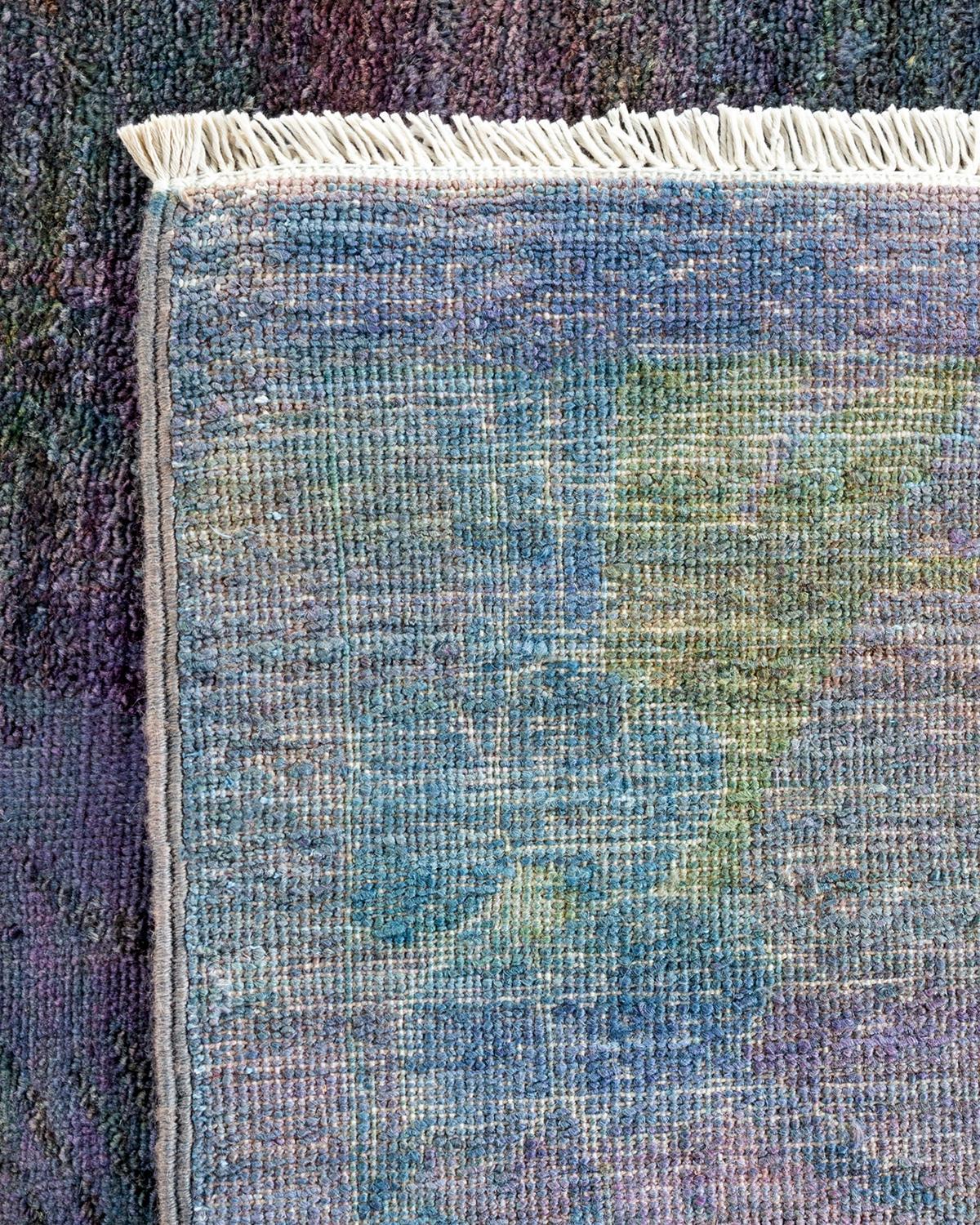 Contemporary Overdyed Hand Knotted Wool Purple Area Rug For Sale 1