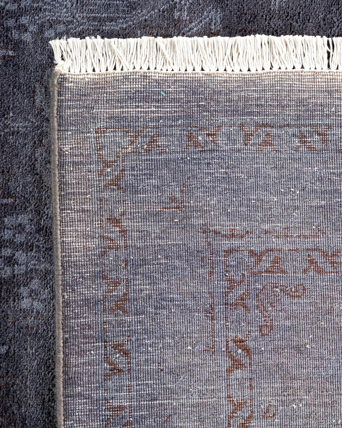 Contemporary Overdyed Hand Knotted Wool Purple Area Rug For Sale 1