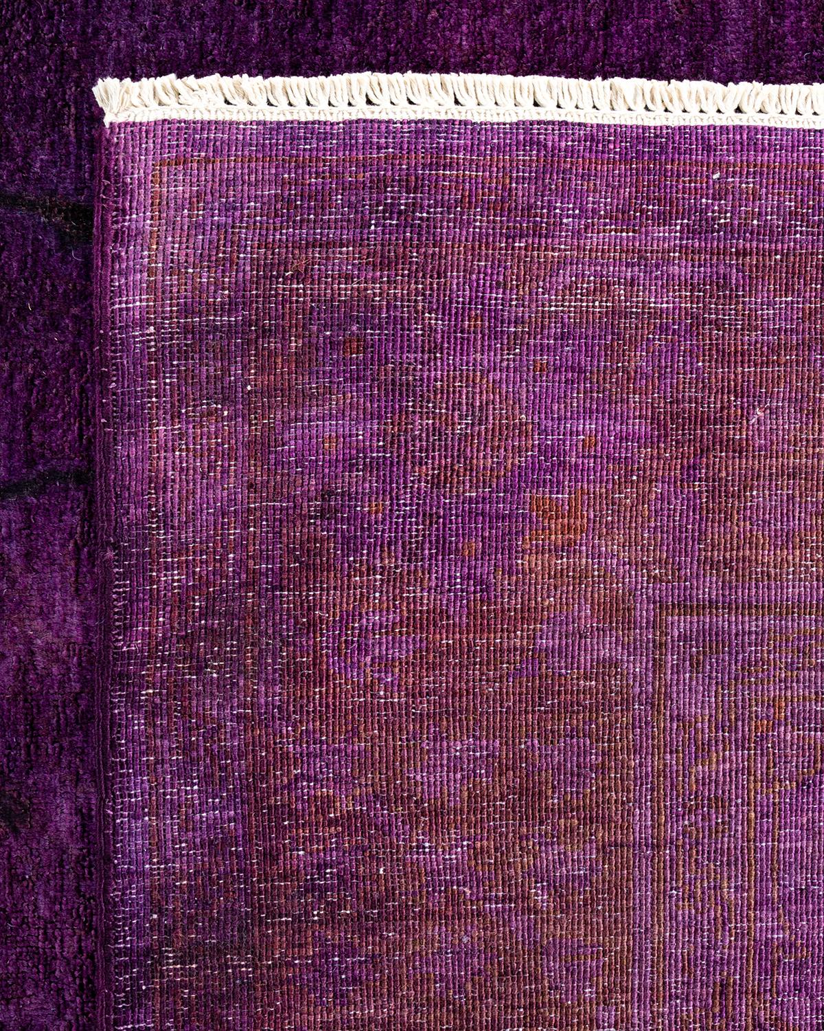 Contemporary Overdyed Hand Knotted Wool Purple Area Rug For Sale 1