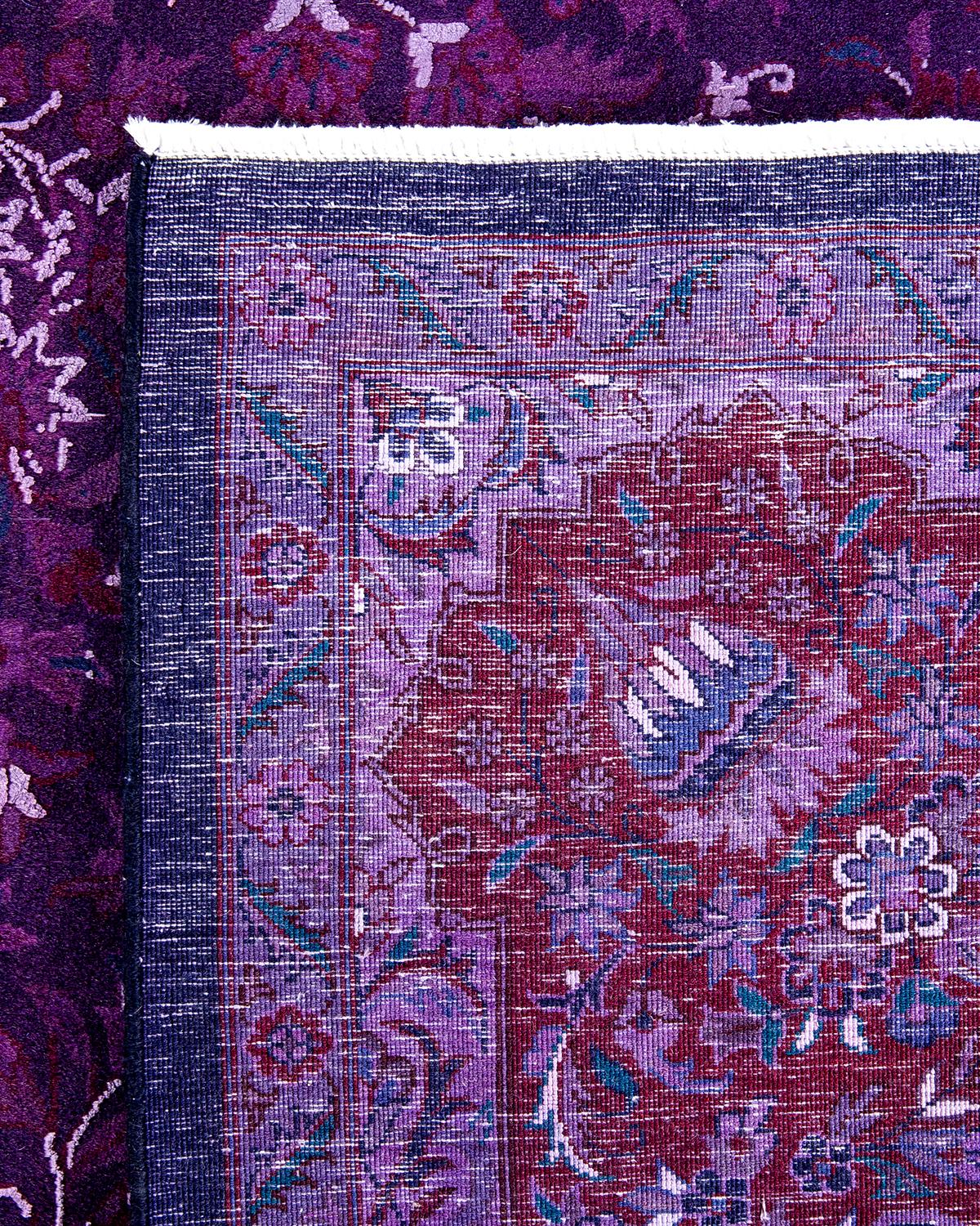 Contemporary Overdyed Hand Knotted Wool Purple Area Rug For Sale 1