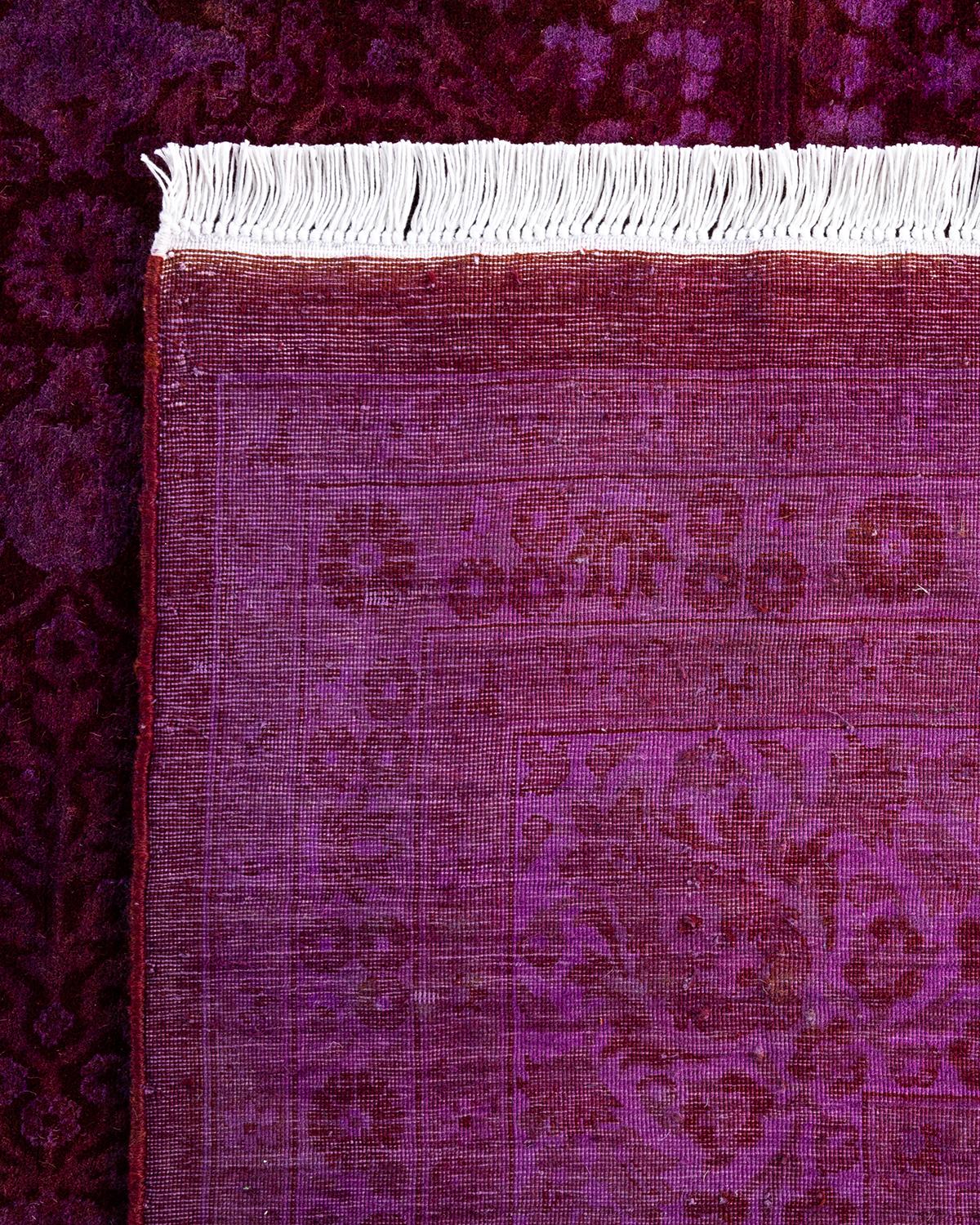Contemporary Overdyed Hand Knotted Wool Purple Area Rug For Sale 1