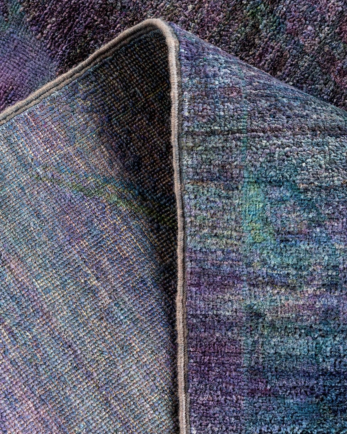 Contemporary Overdyed Hand Knotted Wool Purple Area Rug For Sale 2