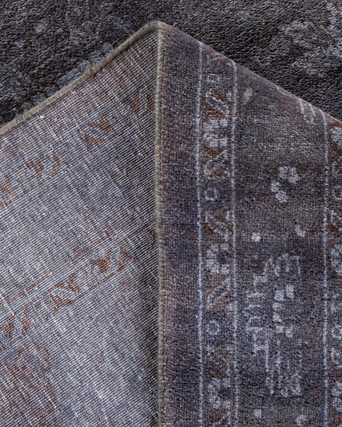 Contemporary Overdyed Hand Knotted Wool Purple Area Rug For Sale 2