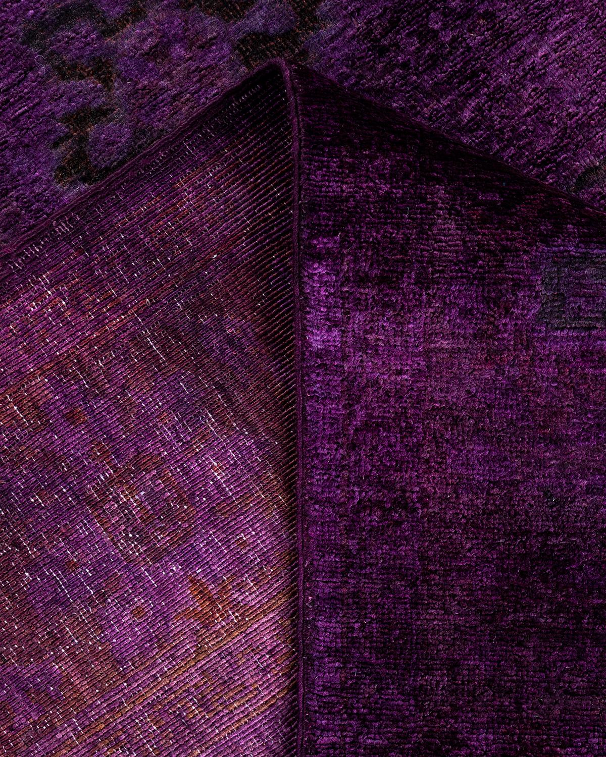 Contemporary Overdyed Hand Knotted Wool Purple Area Rug 2