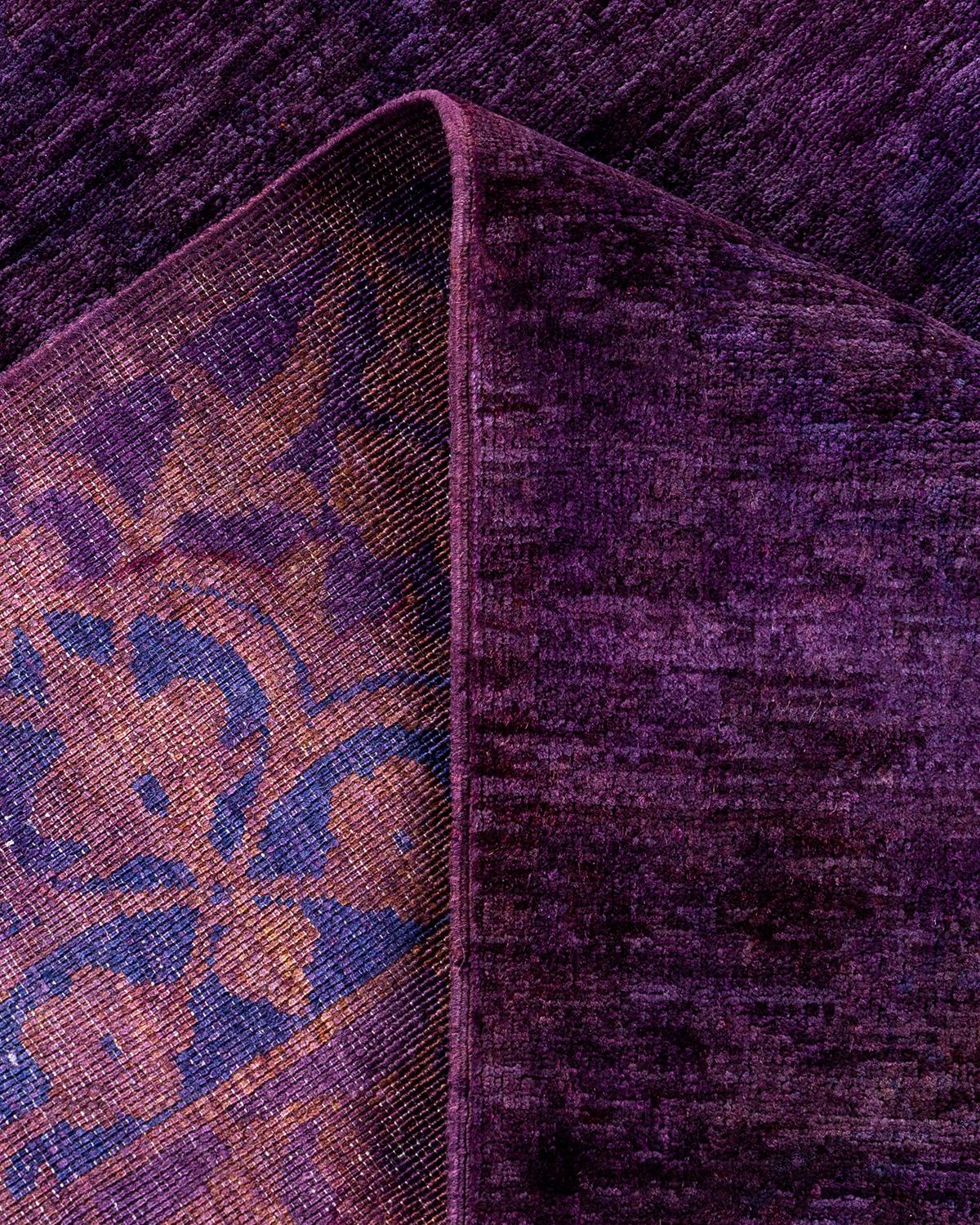 Contemporary Overdyed Hand Knotted Wool Purple Area Rug For Sale 2