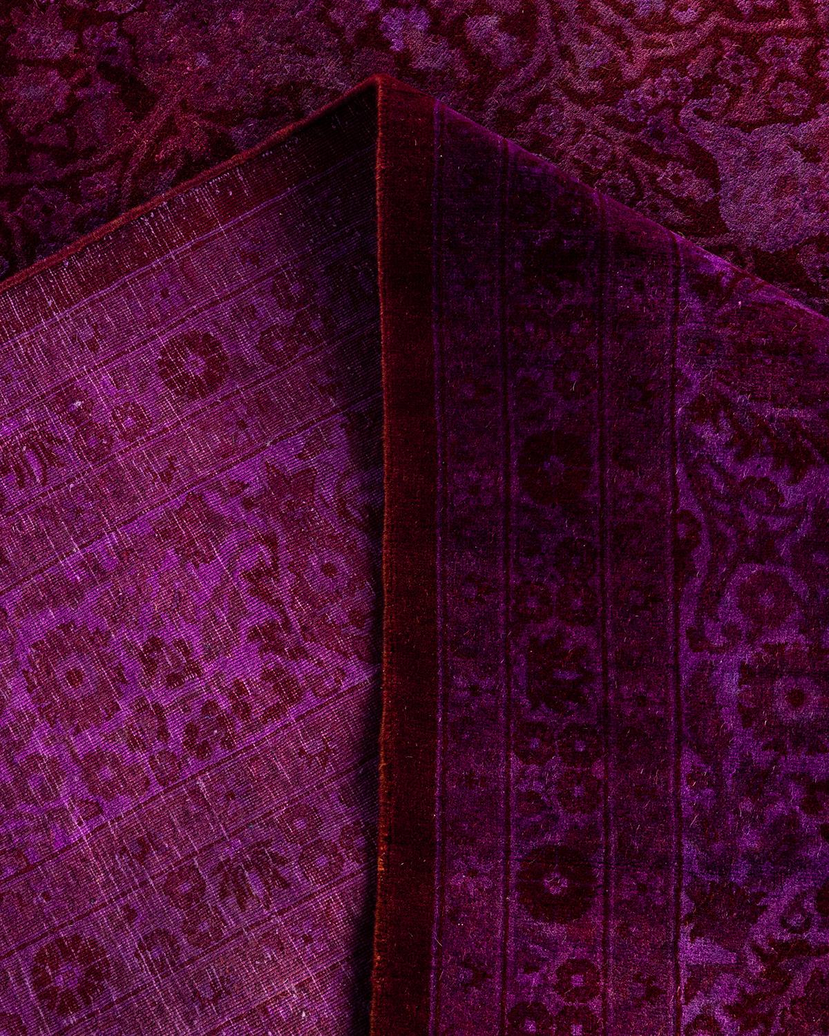 Contemporary Overdyed Hand Knotted Wool Purple Area Rug For Sale 2