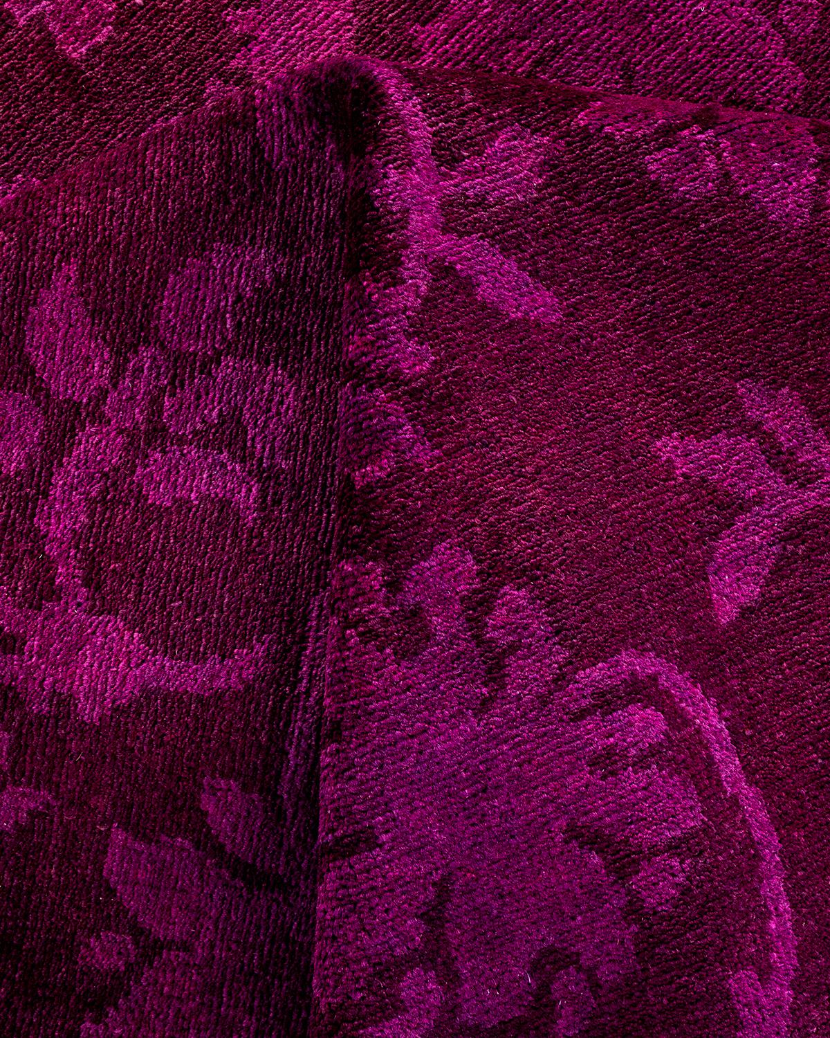 Contemporary Overdyed Hand Knotted Wool Purple Area Rug For Sale 3