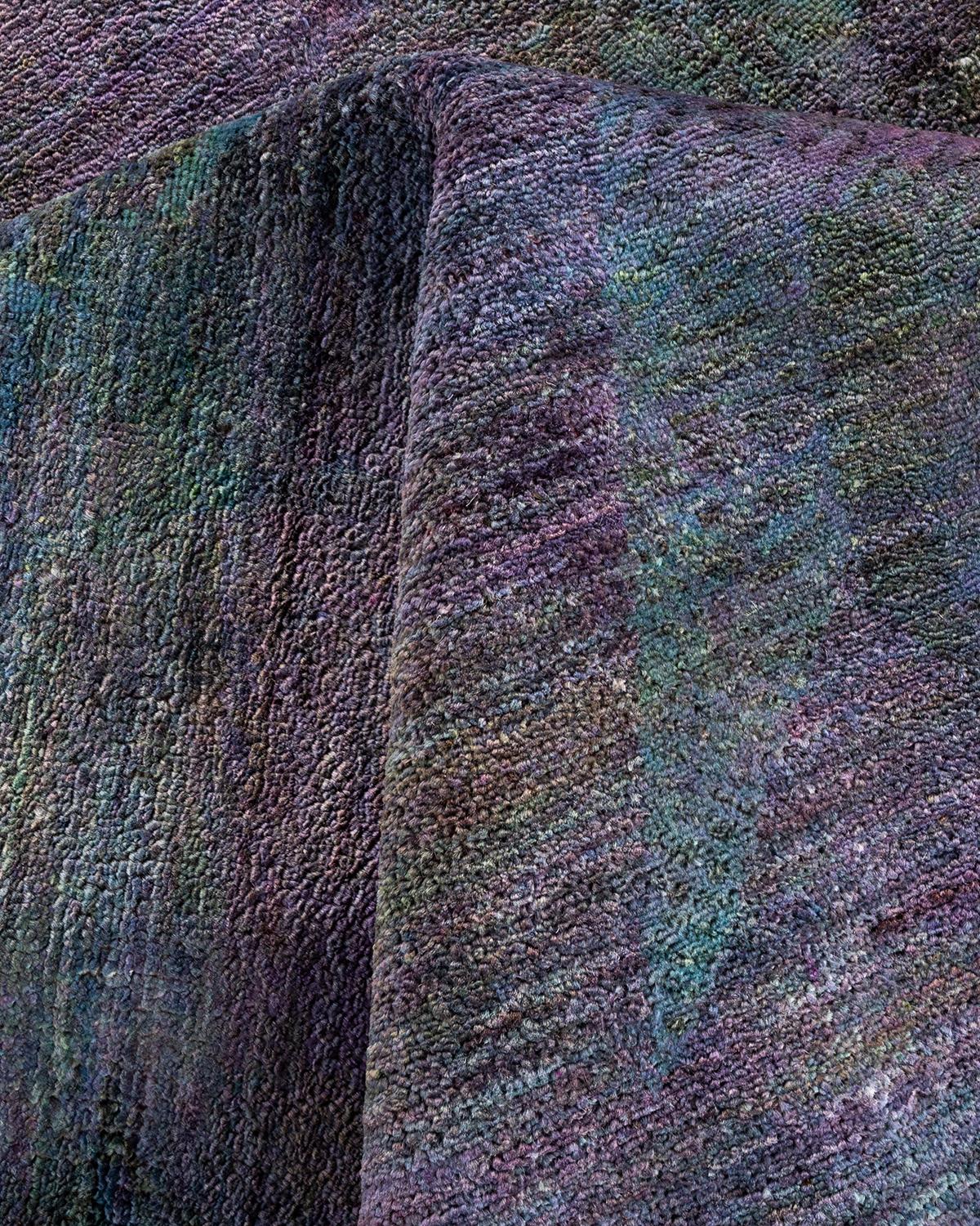 Contemporary Overdyed Hand Knotted Wool Purple Area Rug For Sale 3