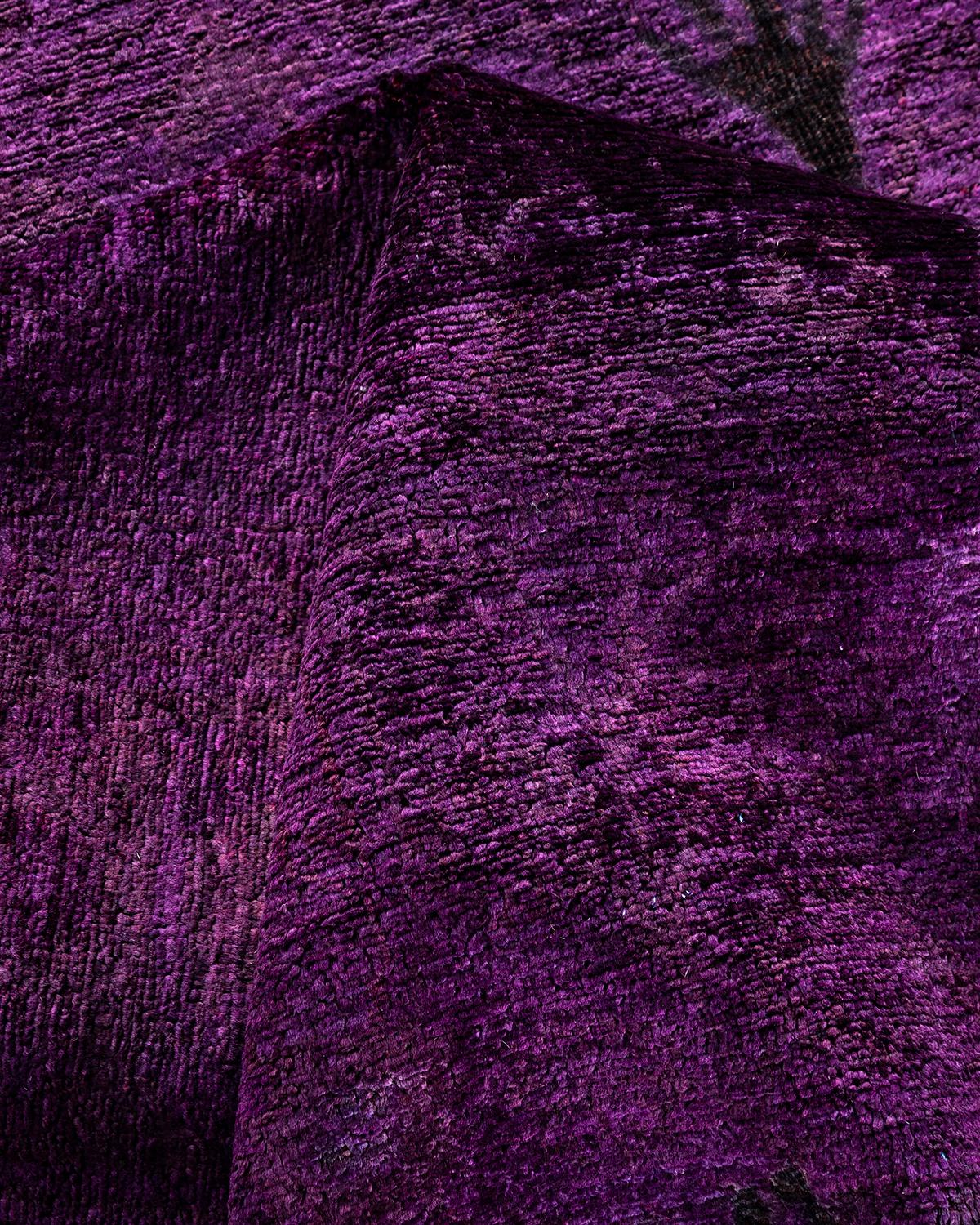 Contemporary Overdyed Hand Knotted Wool Purple Area Rug 3