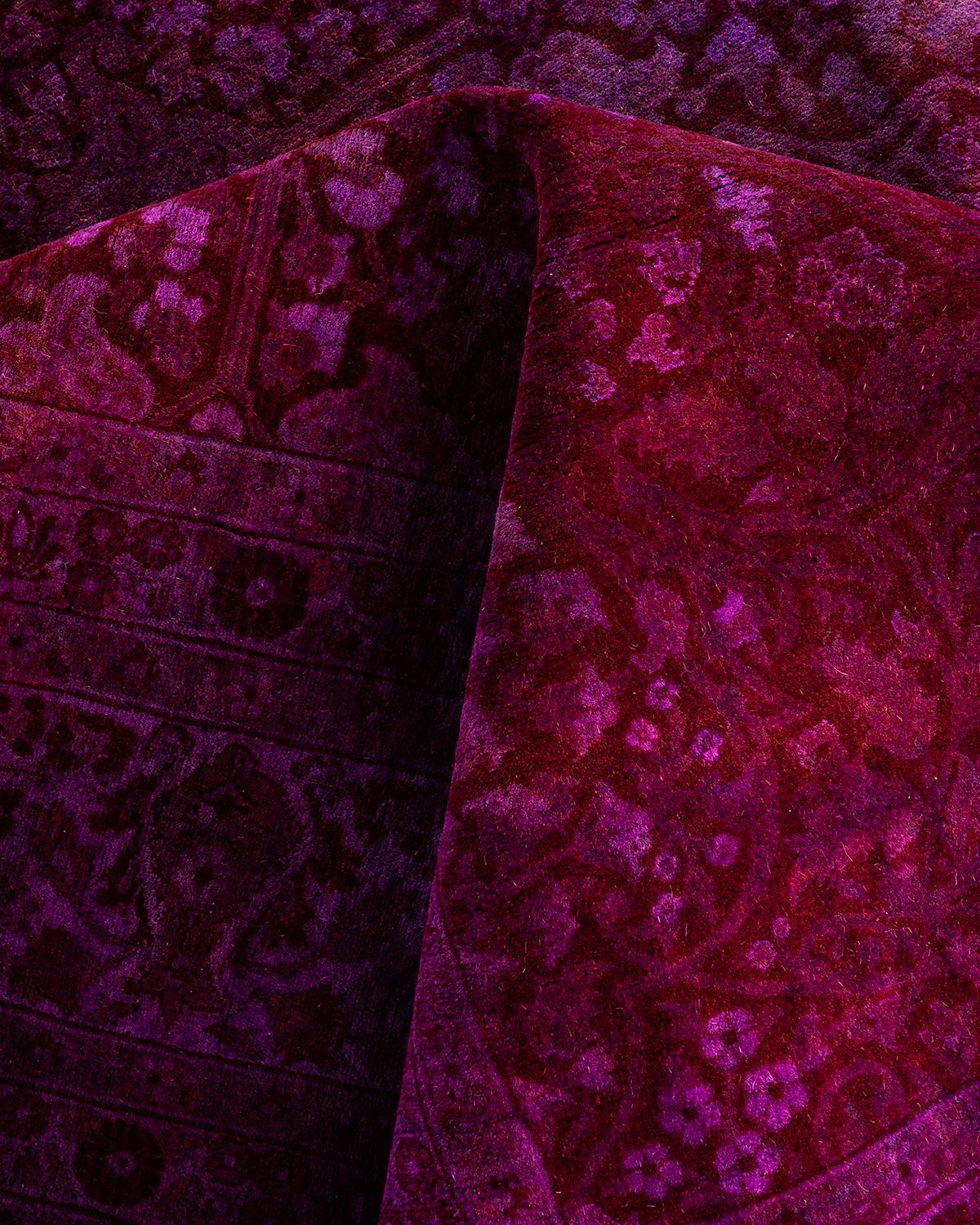 Contemporary Overdyed Hand Knotted Wool Purple Area Rug For Sale 3