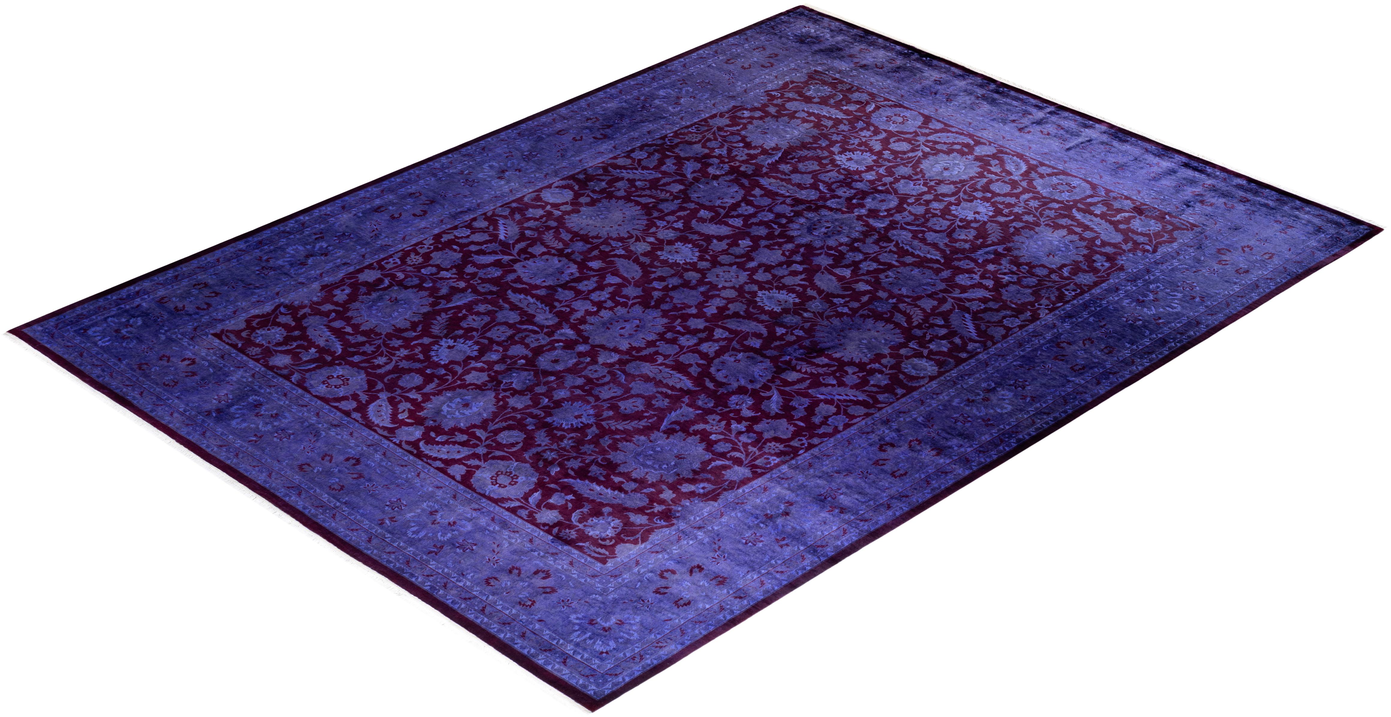 Contemporary Overdyed Hand Knotted Wool Purple Area Rug For Sale 4