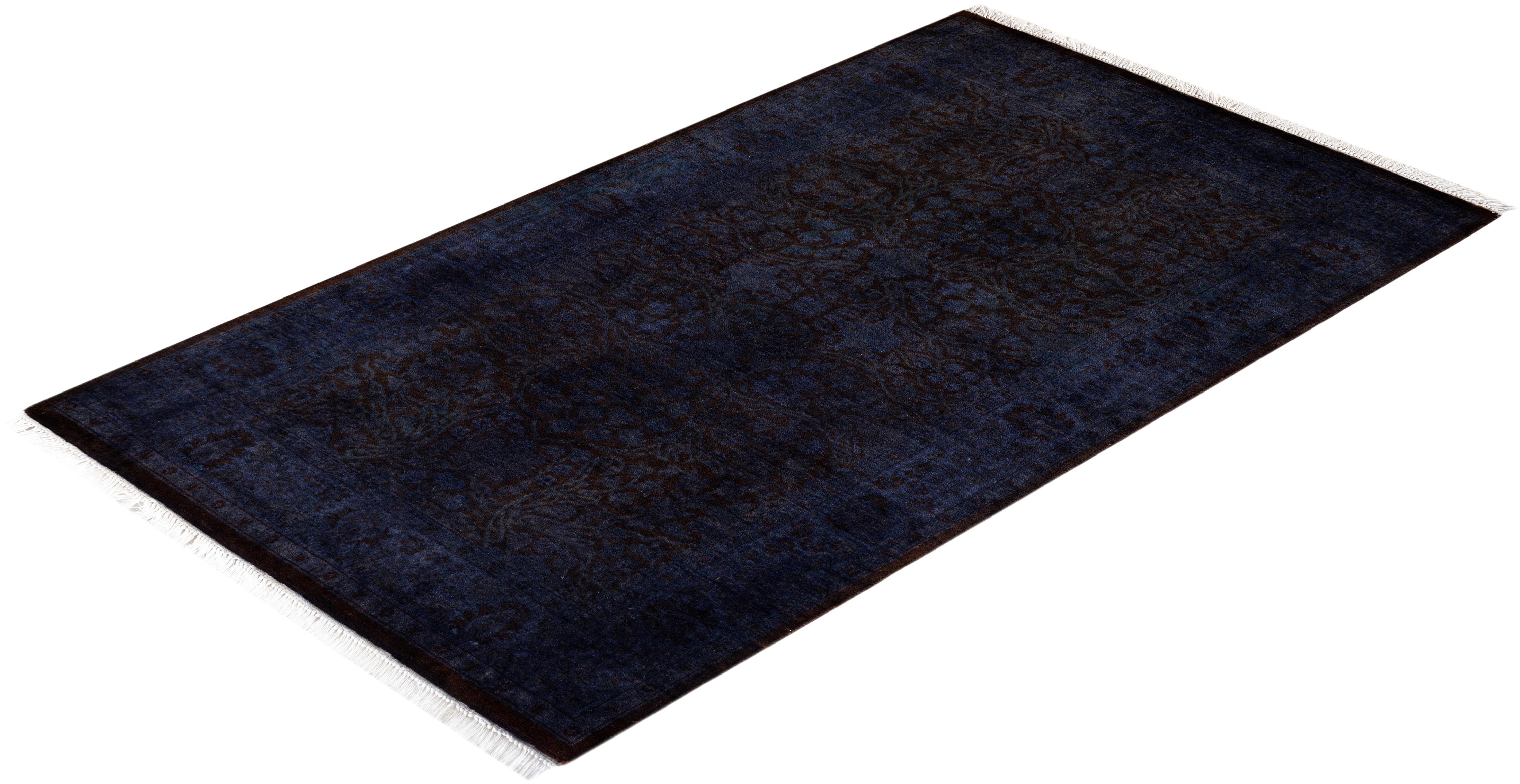 Contemporary Overdyed Hand Knotted Wool Purple Area Rug For Sale 4