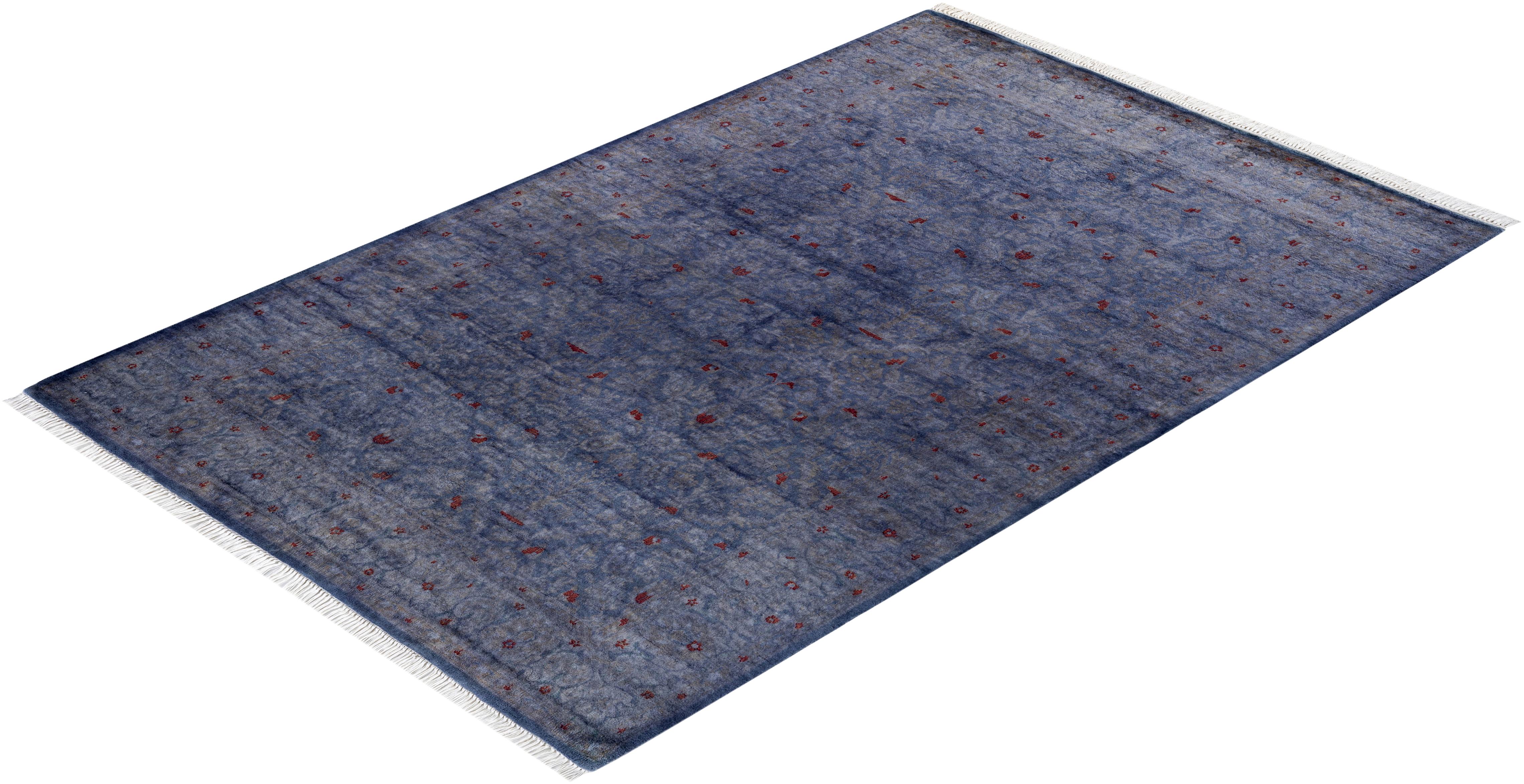 Contemporary Overdyed Hand Knotted Wool Purple Area Rug im Angebot 2