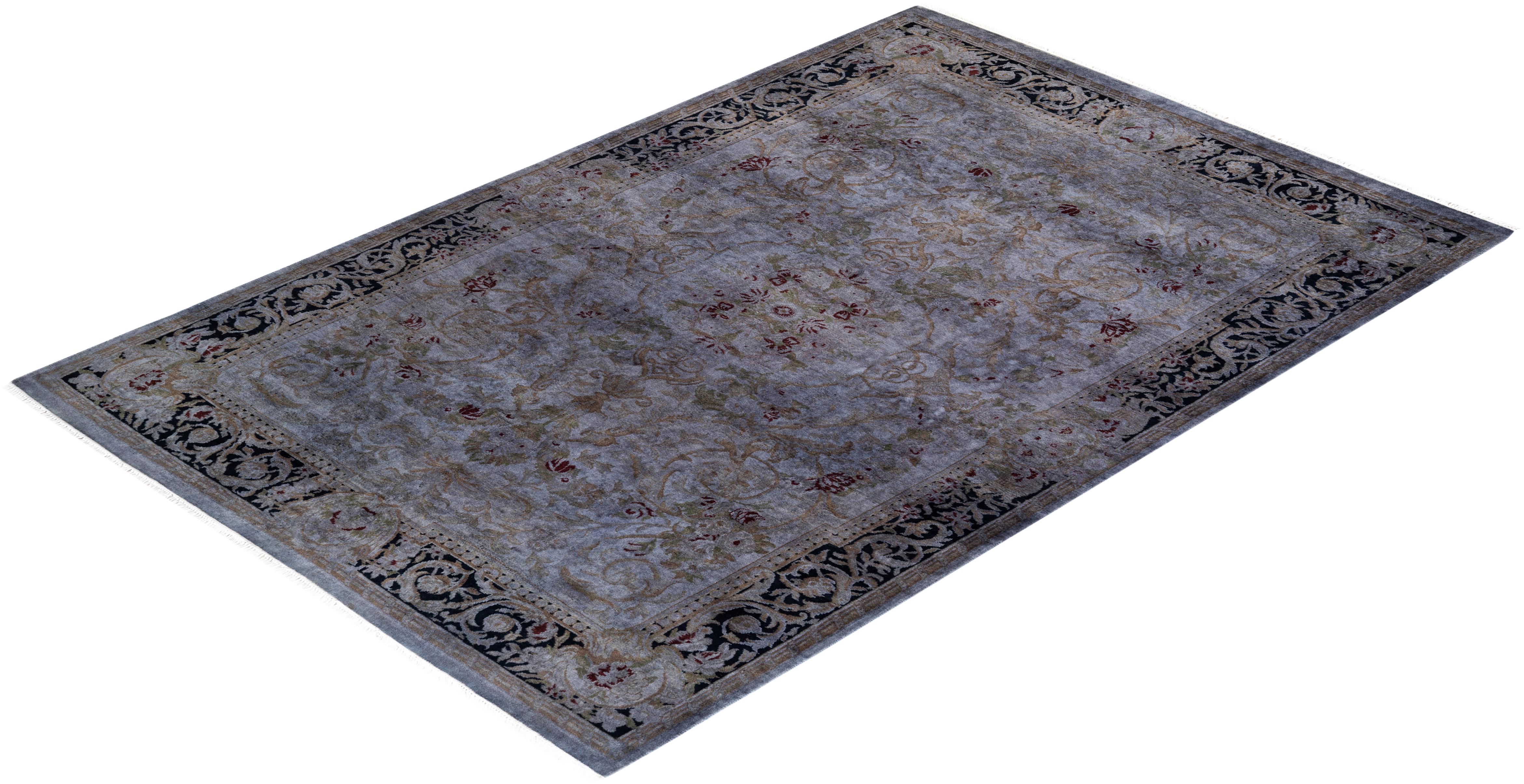 Contemporary Overdyed Hand Knotted Wool Purple Area Rugs (Tappeto di lana viola sovratinto) in vendita 2