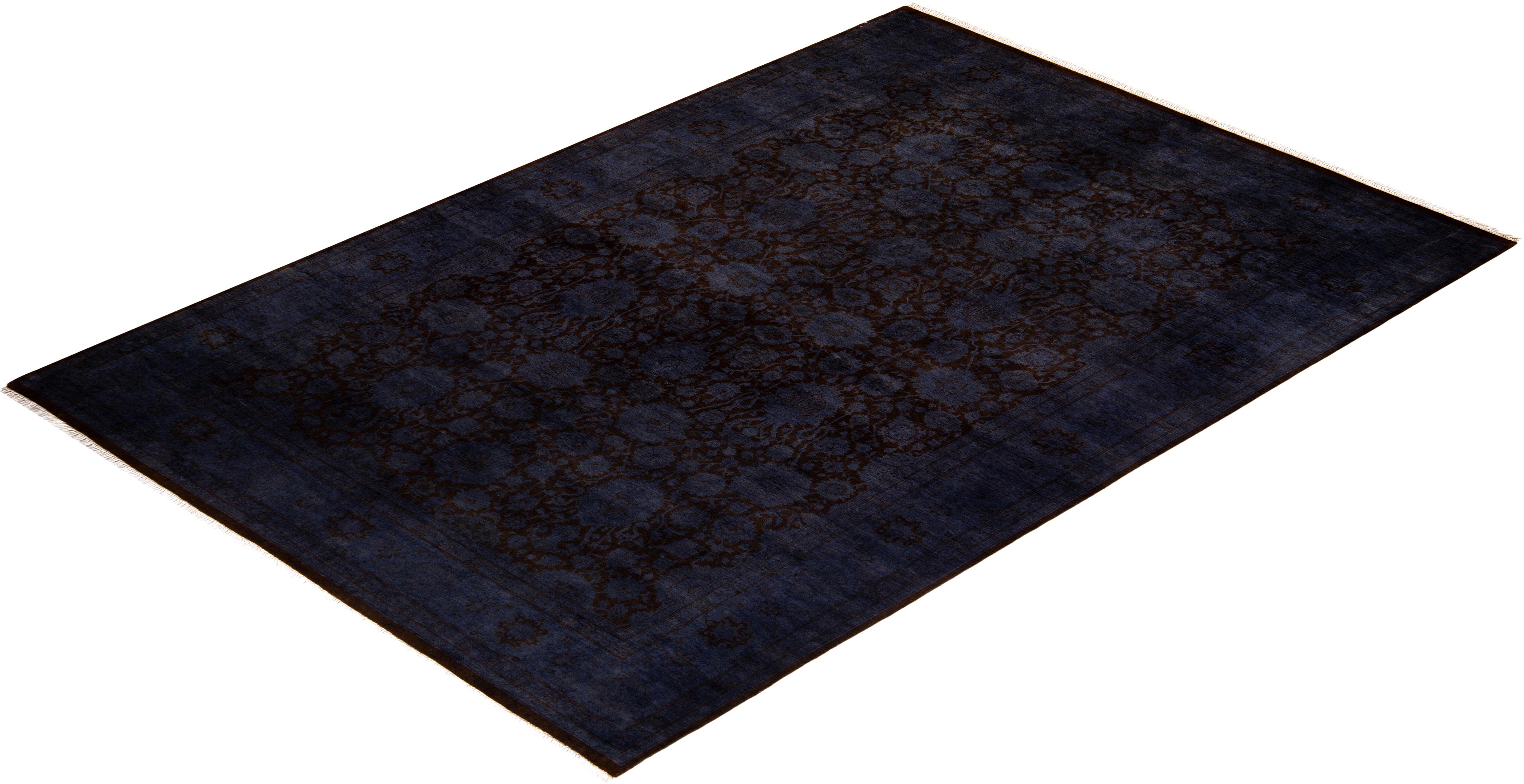 Contemporary Overdyed Hand Knotted Wool Purple Area Rug For Sale 4