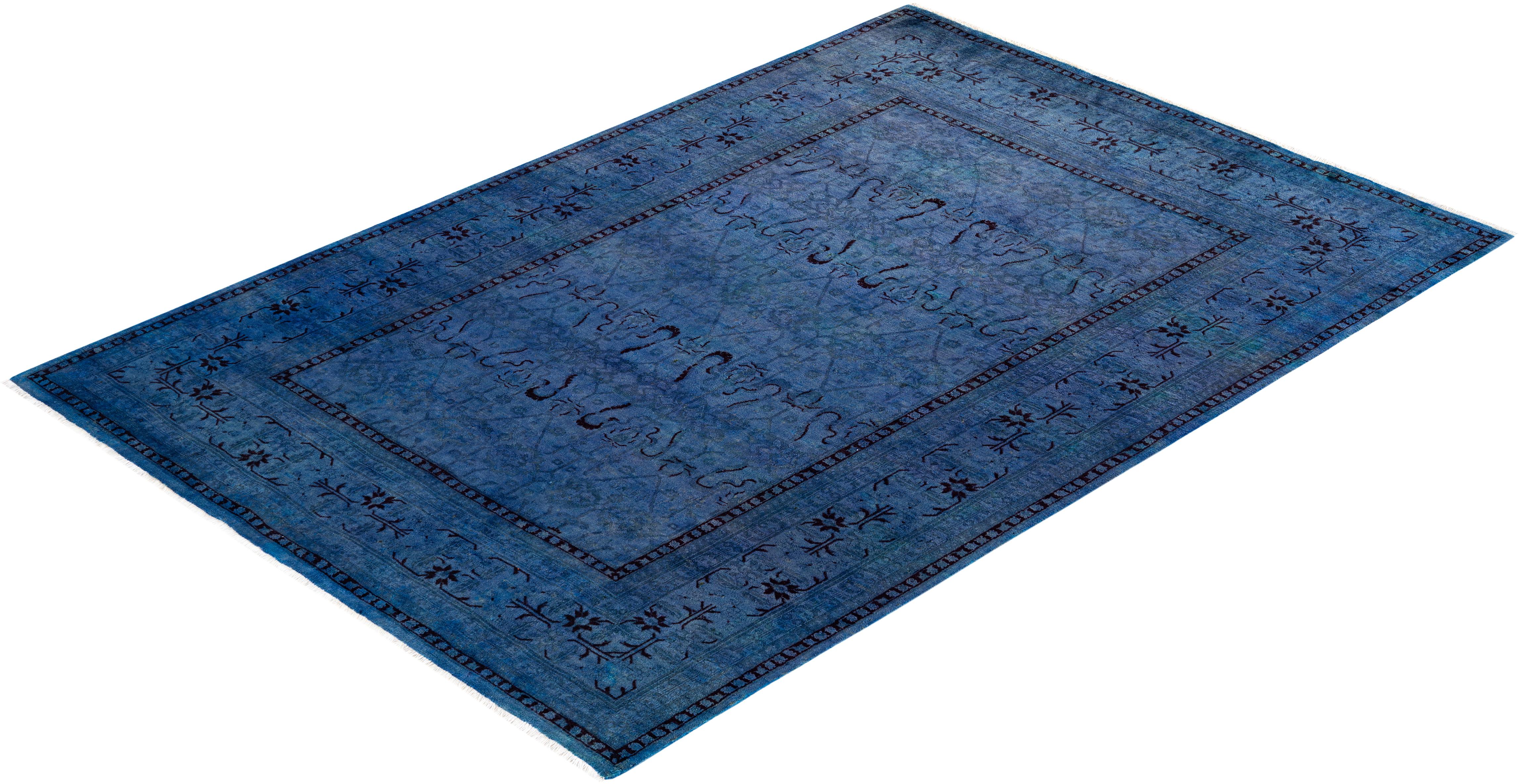 Contemporary Overdyed Hand Knotted Wool Purple Area Rug For Sale 4