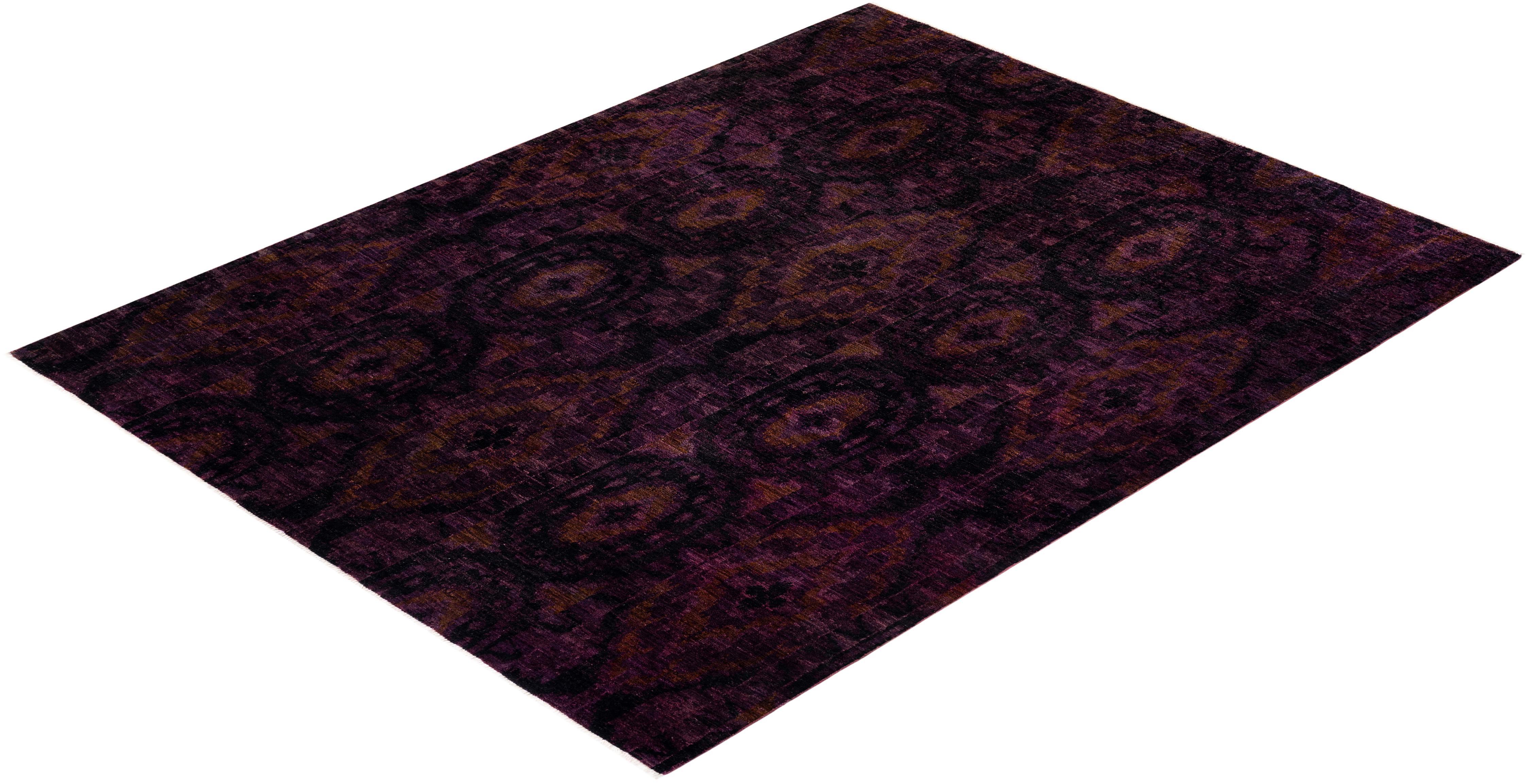 Contemporary Overdyed Hand Knotted Wool Purple Area Rug 4
