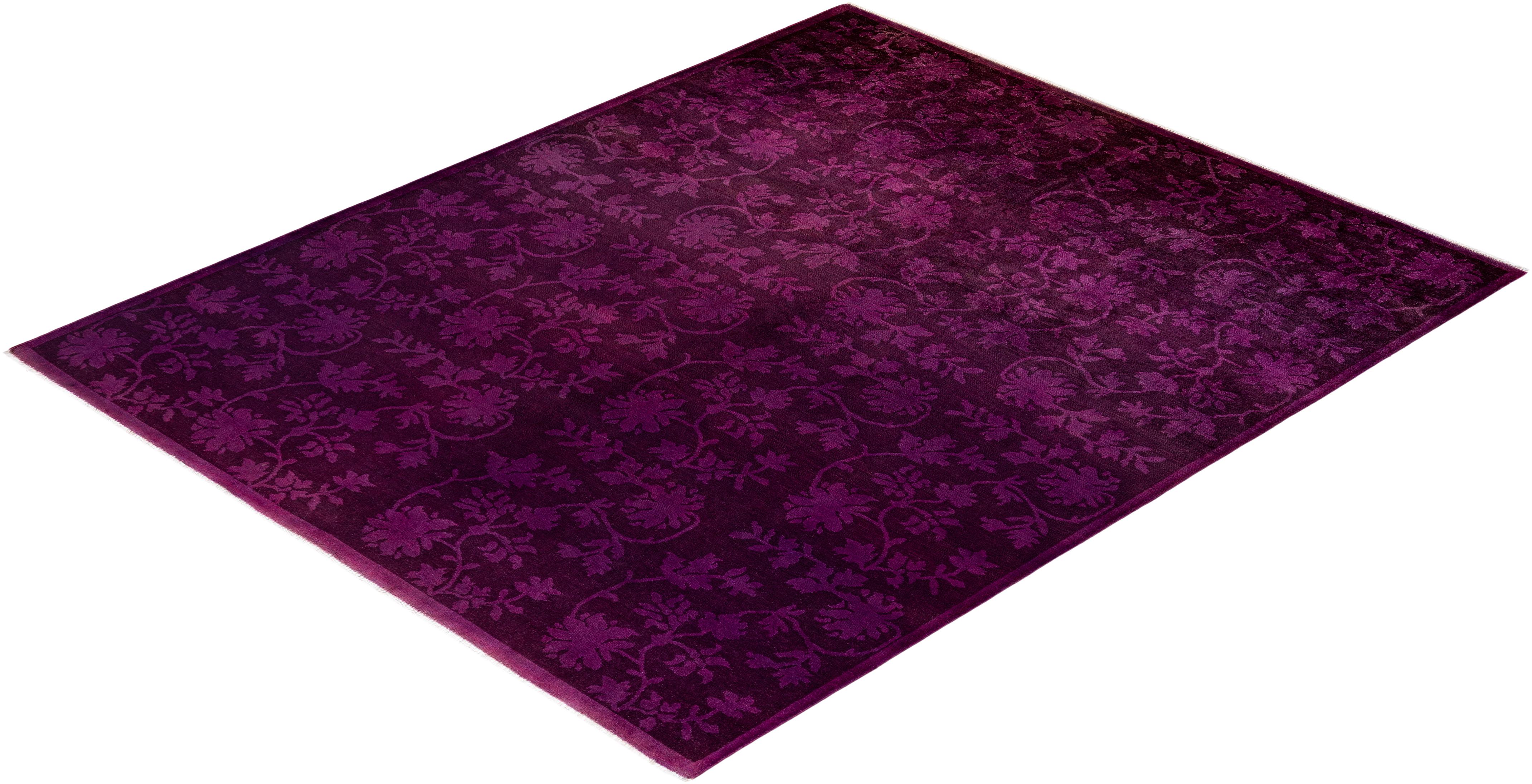 Contemporary Overdyed Hand Knotted Wool Purple Area Rug For Sale 4
