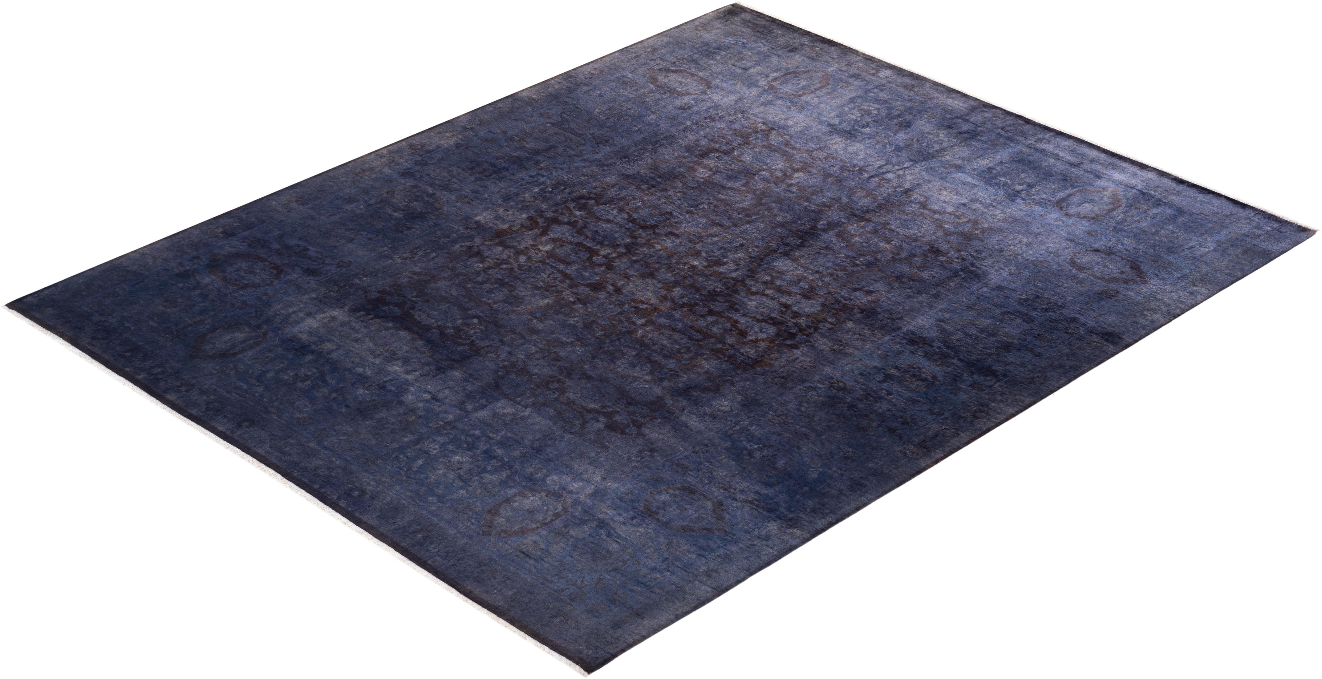 Contemporary Overdyed Hand Knotted Wool Purple Area Rug For Sale 4