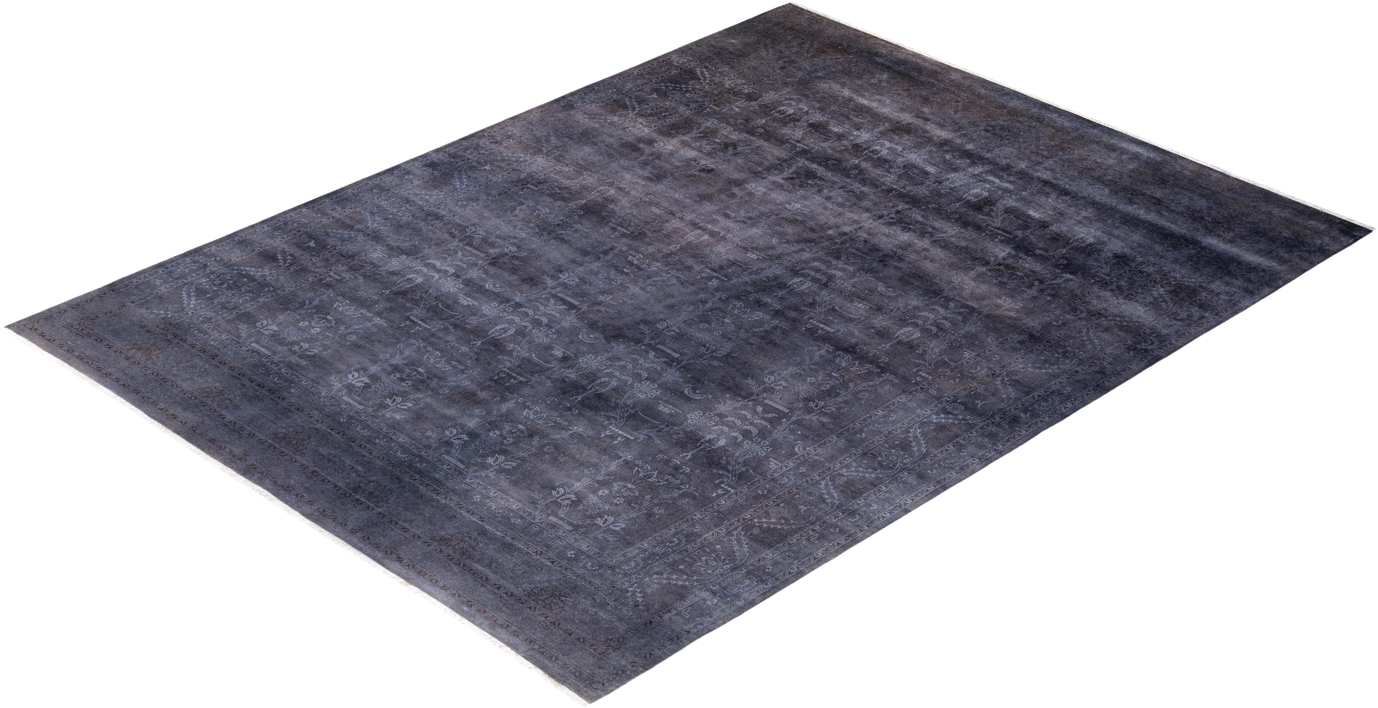 Contemporary Overdyed Hand Knotted Wool Purple Area Rug For Sale 4