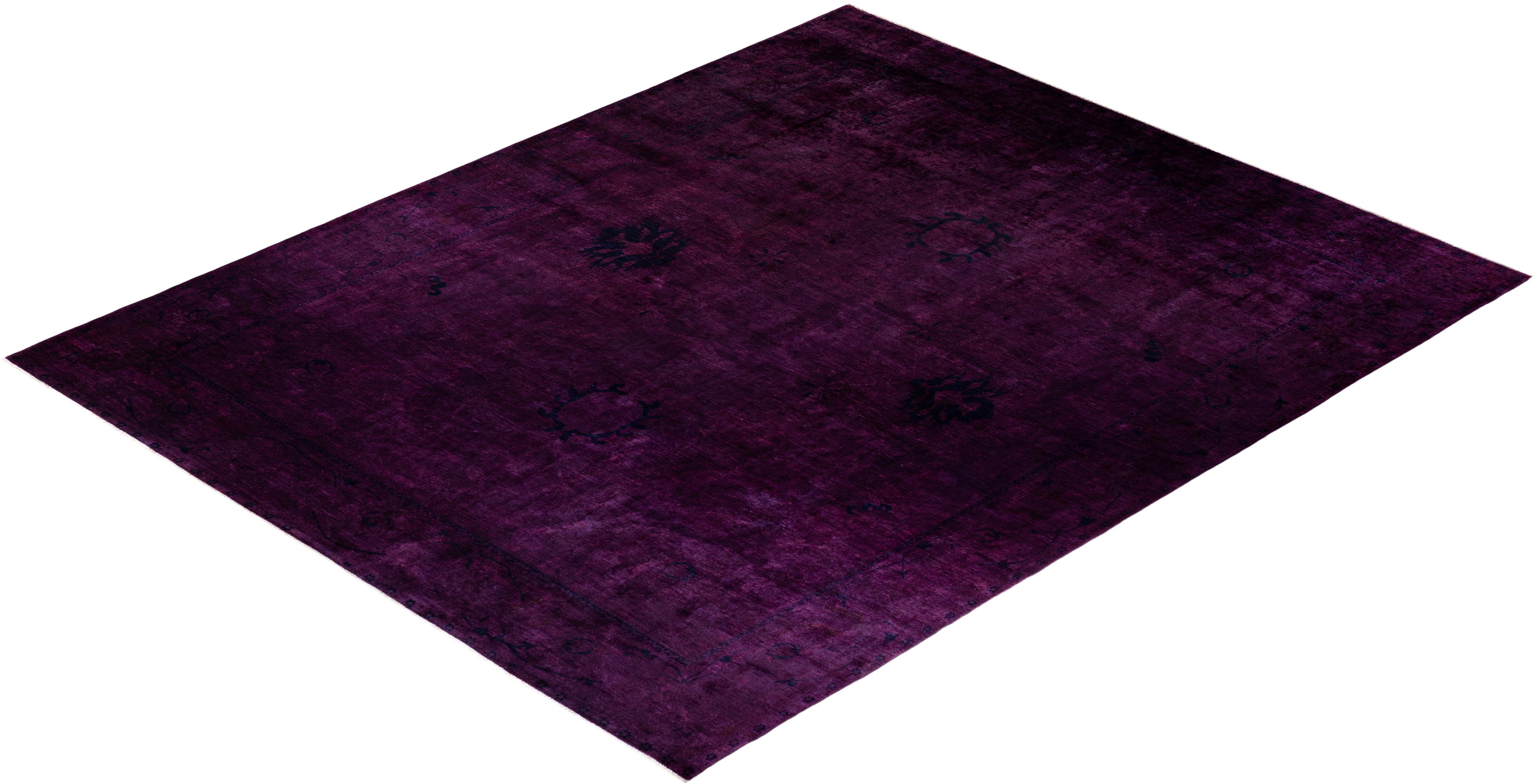 Contemporary Overdyed Hand Knotted Wool Purple Area Rug For Sale 4
