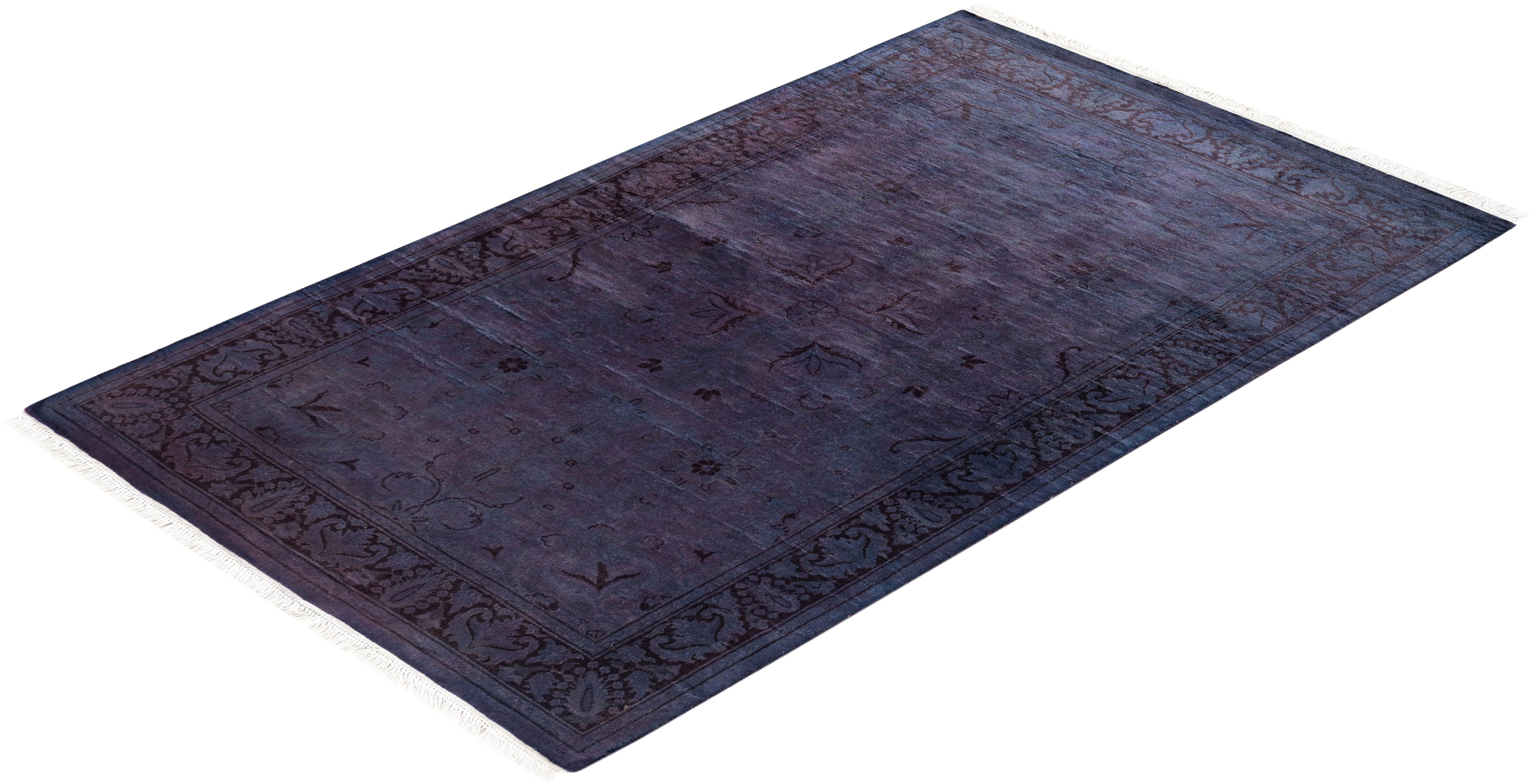 Contemporary Overdyed Hand Knotted Wool Purple Area Rug im Angebot 2