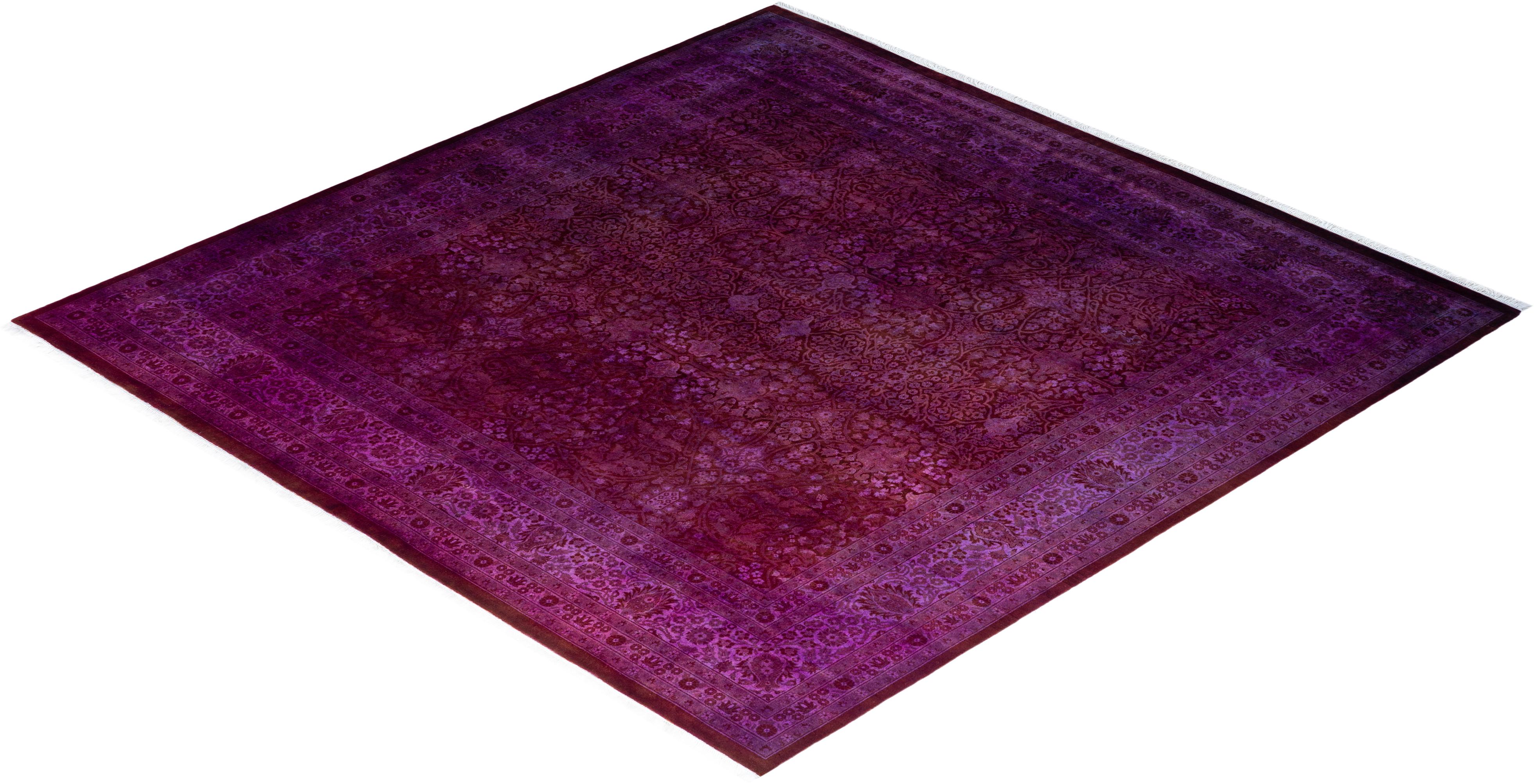 Contemporary Overdyed Hand Knotted Wool Purple Area Rug For Sale 4