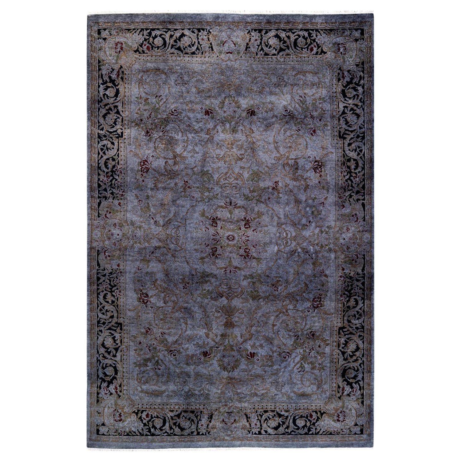 Contemporary Overdyed Hand Knotted Wool Purple Area Rugs (Tappeto di lana viola sovratinto)