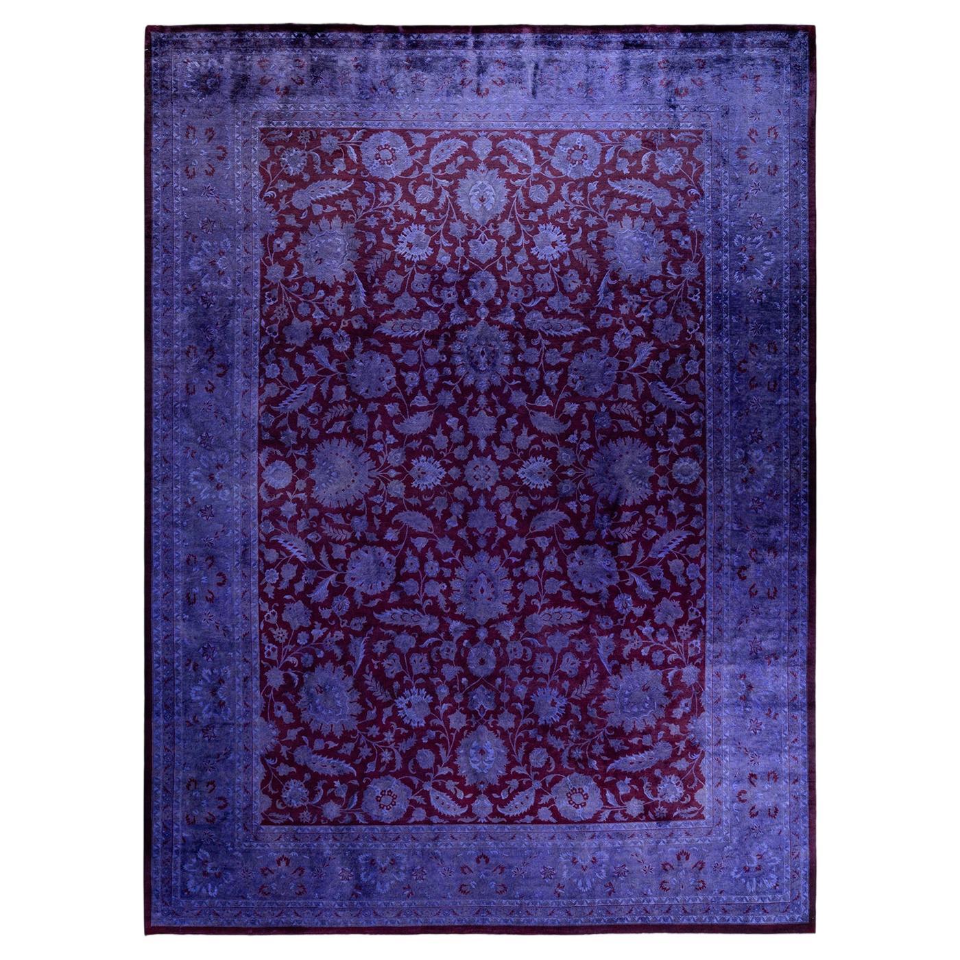 Contemporary Overdyed Hand Knotted Wool Purple Area Rug