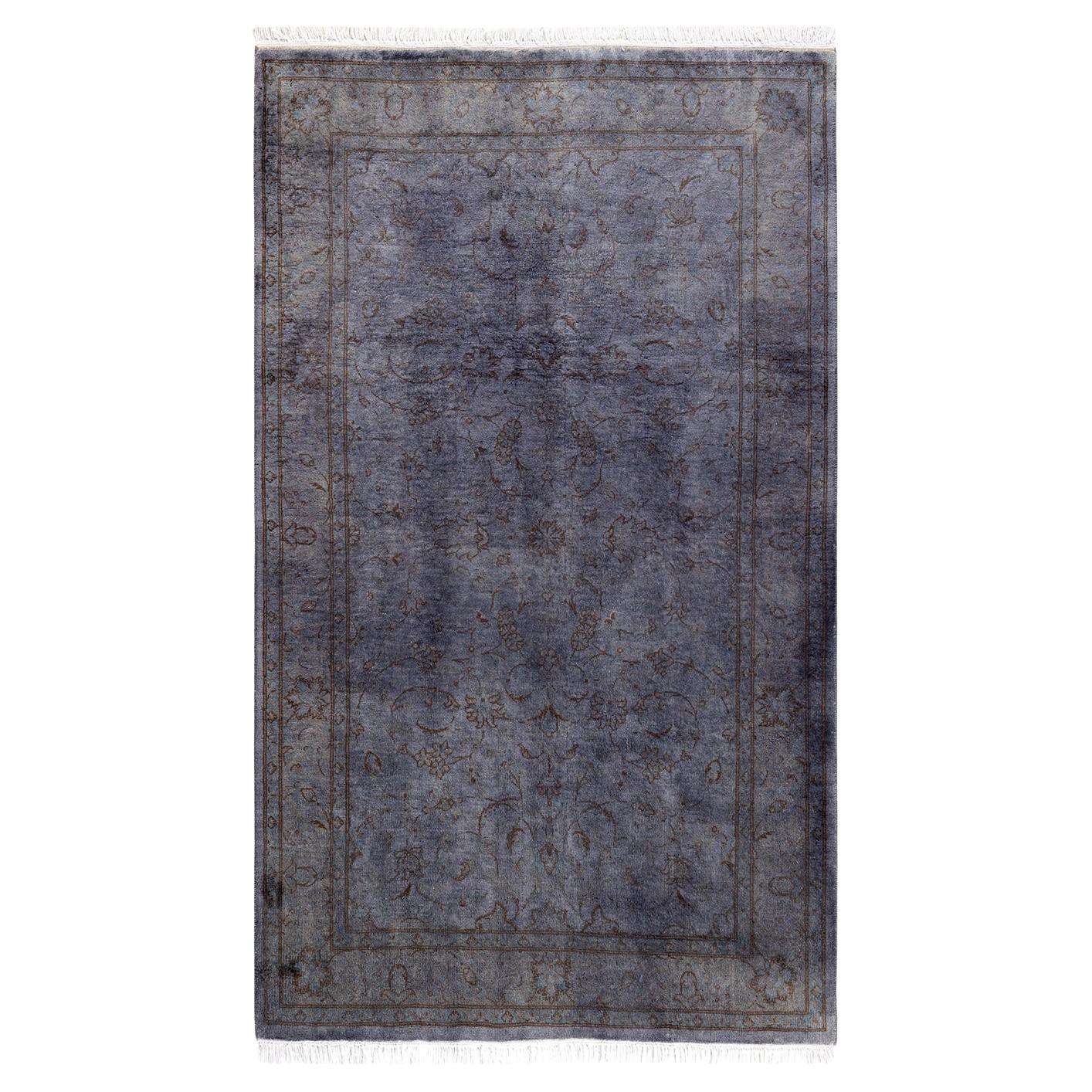 Contemporary Overdyed Hand Knotted Wool Purple Area Rug For Sale