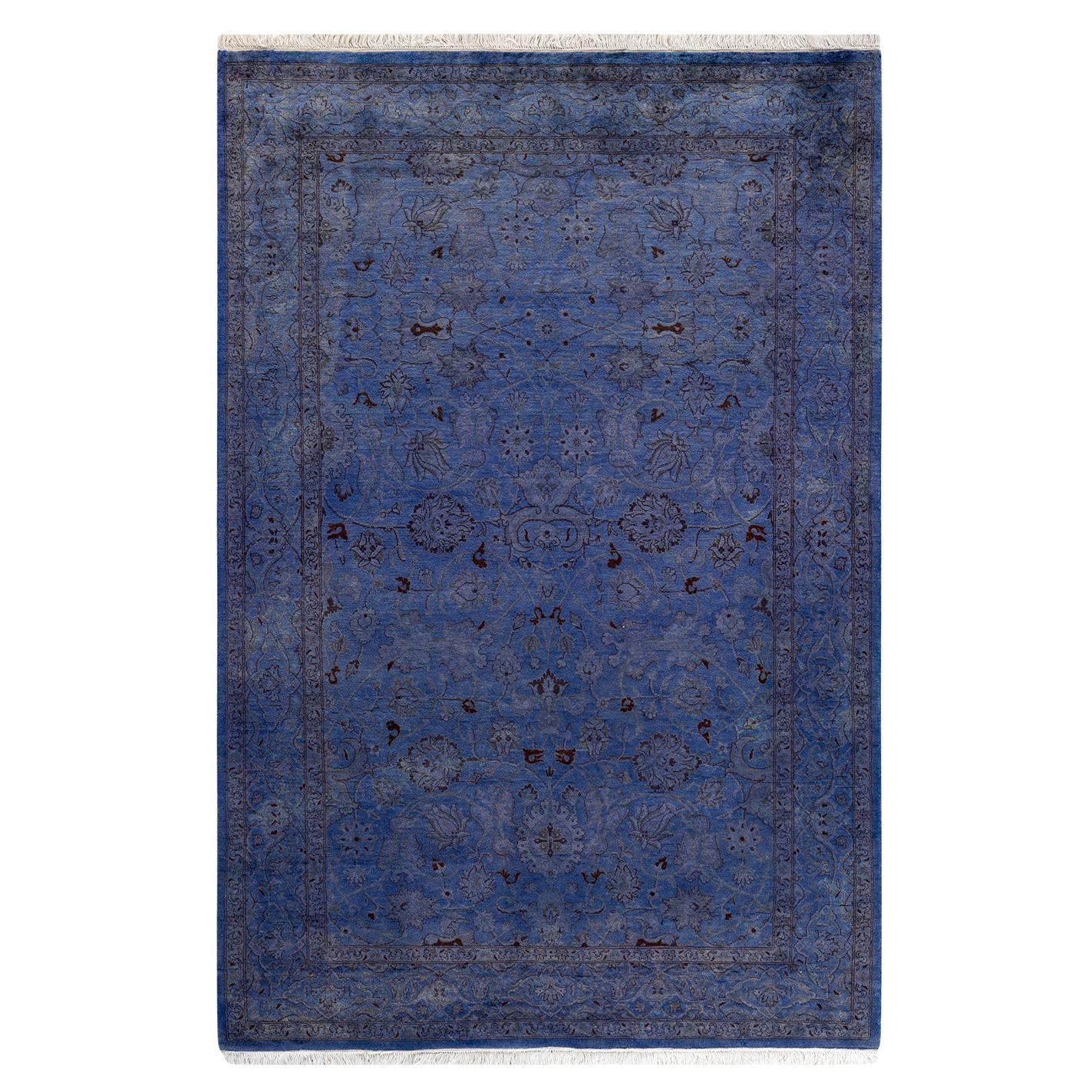 Contemporary Overdyed Hand Knotted Wool Purple Area Rug