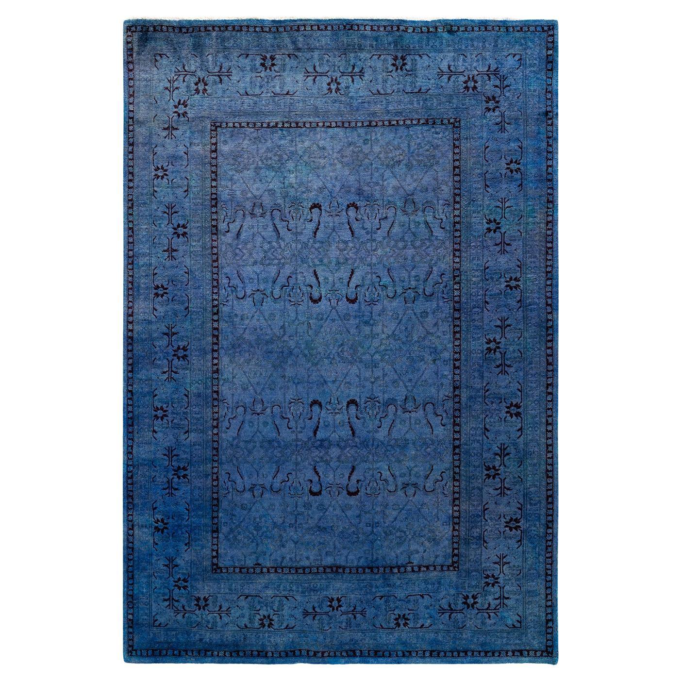Contemporary Overdyed Hand Knotted Wool Purple Area Rug For Sale