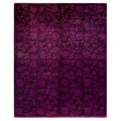 Contemporary Overdyed Hand Knotted Wool Purple Area Rug