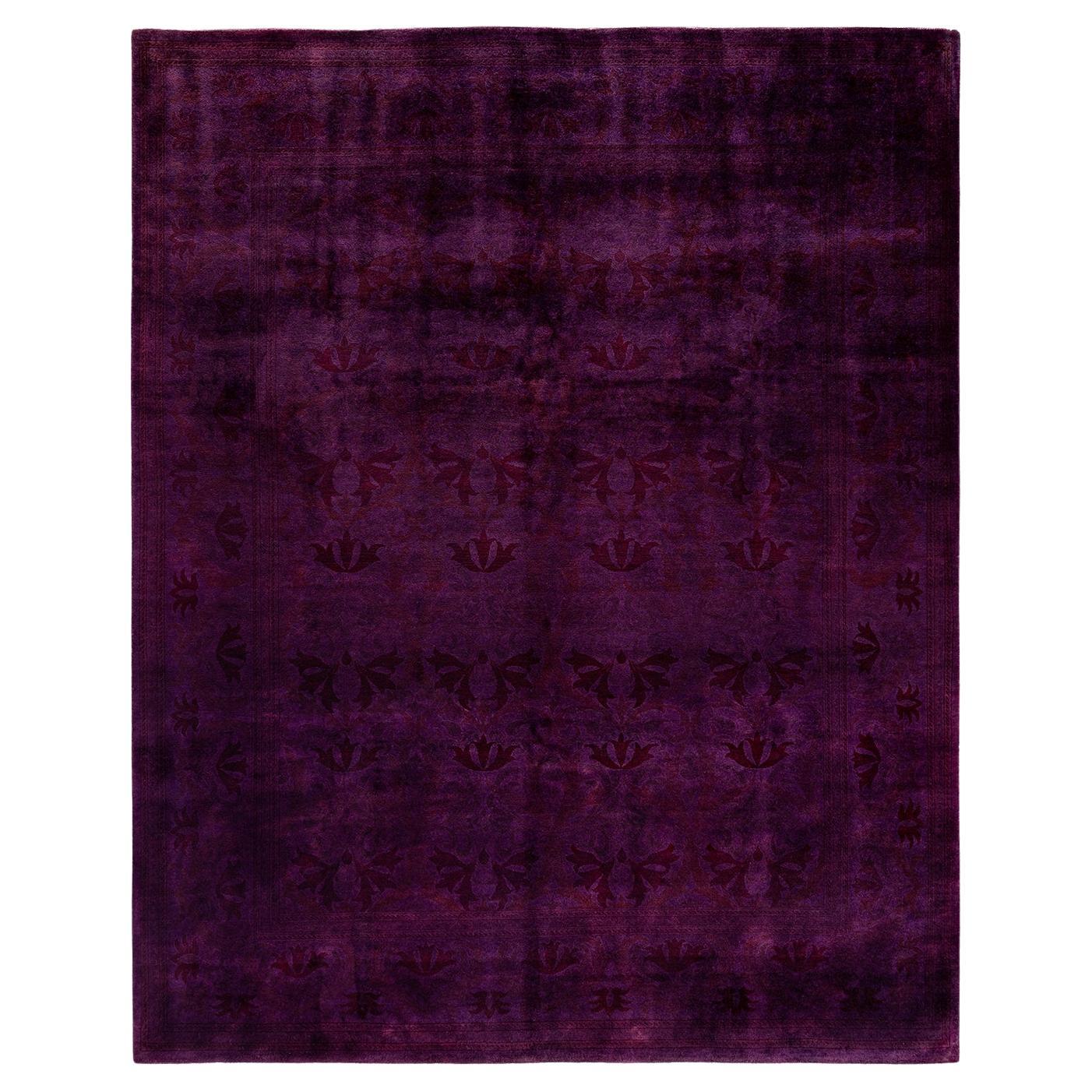 Contemporary Overdyed Hand Knotted Wool Purple Area Rug For Sale