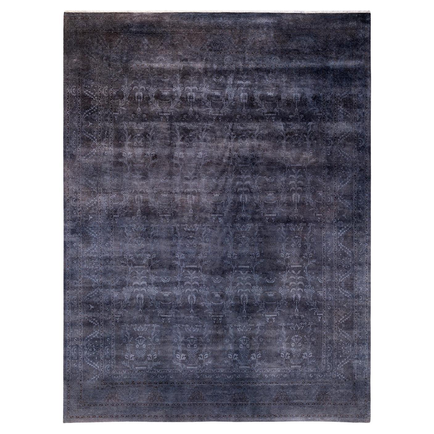 Contemporary Overdyed Hand Knotted Wool Purple Area Rug