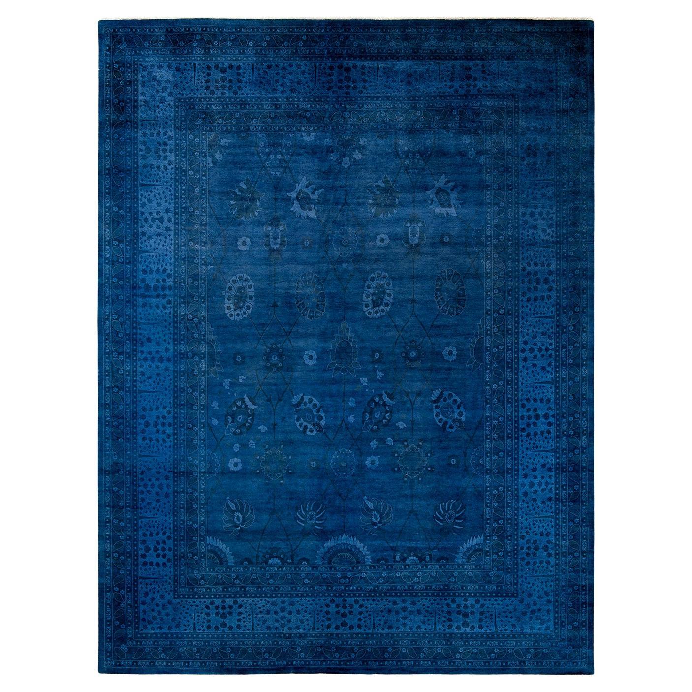 Contemporary Overdyed Hand Knotted Wool Purple Area Rug