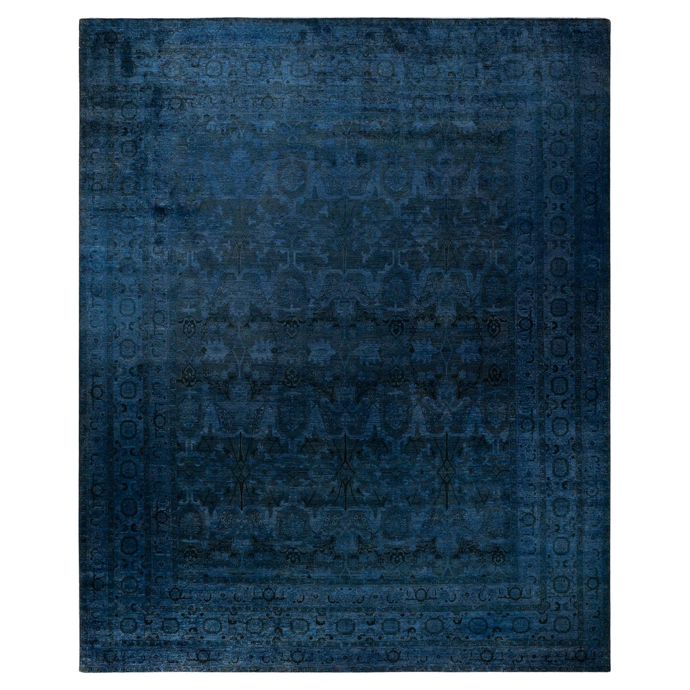 Contemporary Overdyed Hand Knotted Wool Purple Area Rug