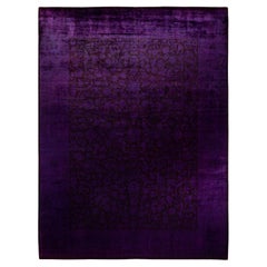 Contemporary Overdyed Hand Knotted Wool Purple Area Rug